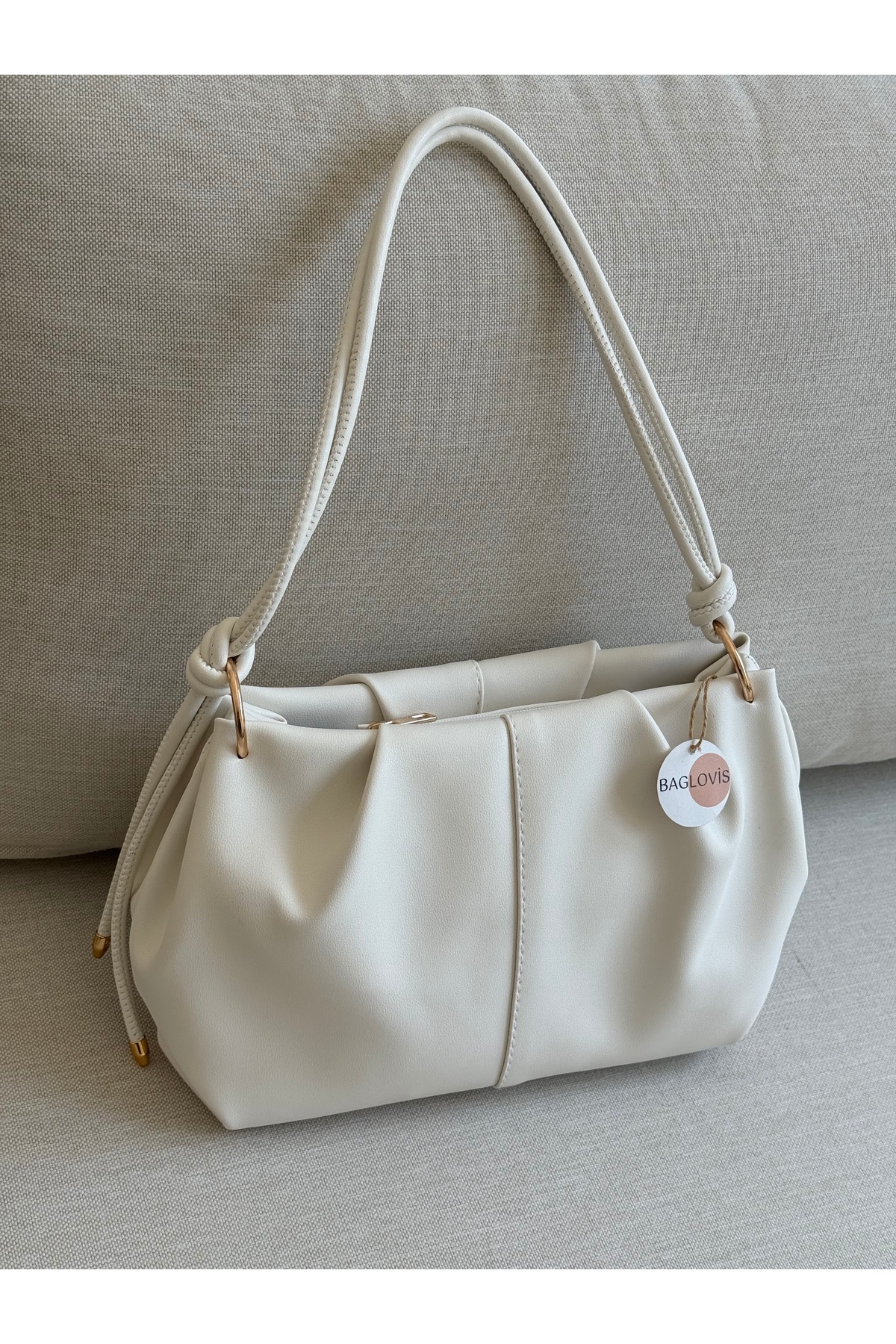 Women's Medium Faux Leather Zippered Shoulder Bag with RENEWED Strap Knot Detail EN35 BOY20