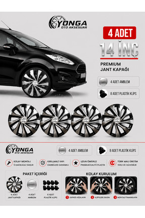 YONGA OTO AKSESUAR Ford Fiesta Jant Kapağı 14 İnç Kırılmaz 4'lü + 4 Amblem + ...