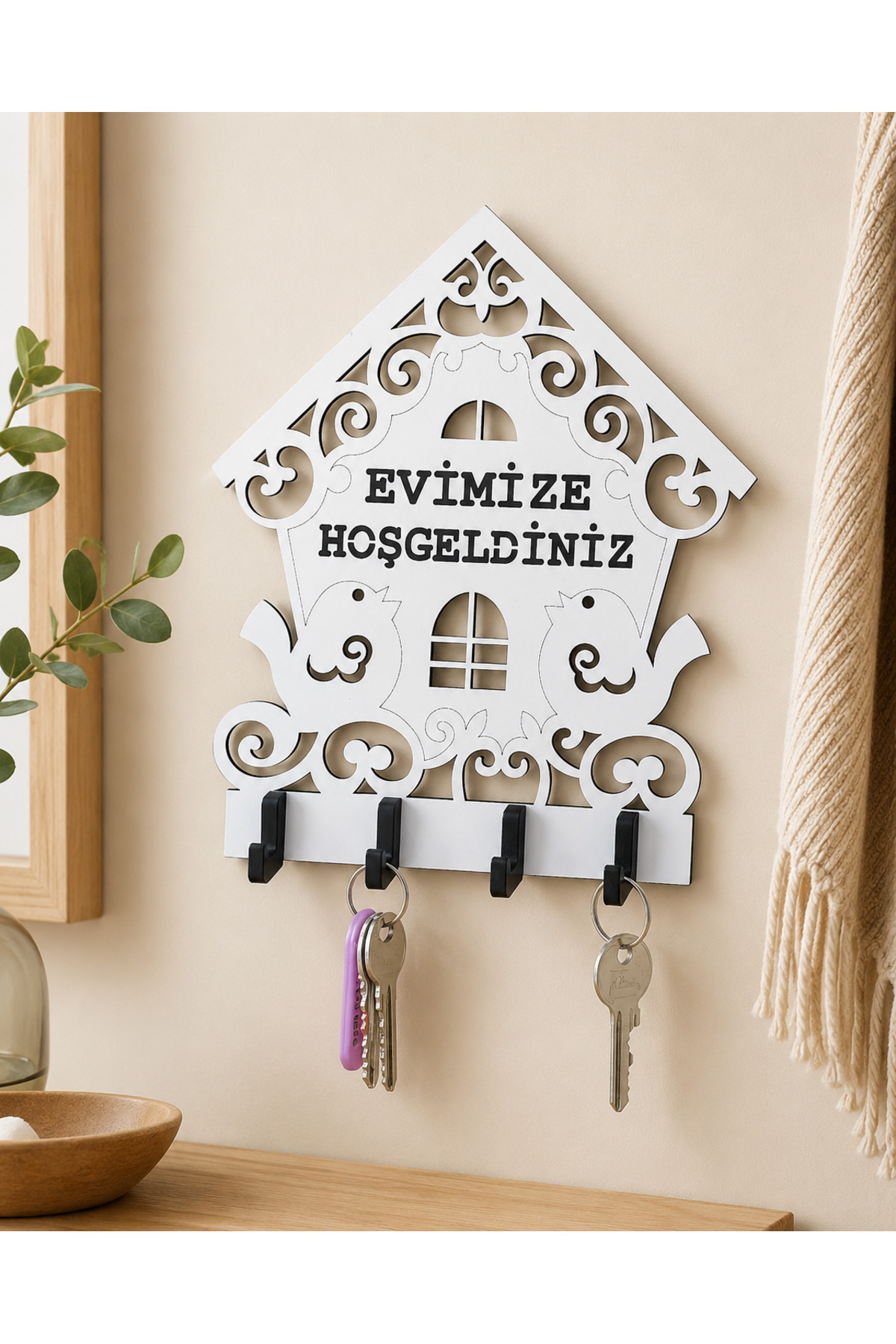 Welcome Home Bird Home Themed Wooden Keychain Hanger 20 X 19 Cm