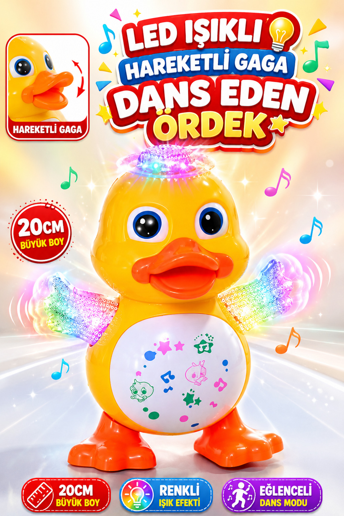 YILDIRIM OYUNCAK Pilli Sesli Işıklı Dans Eden Dansçı Ördek 20 cm