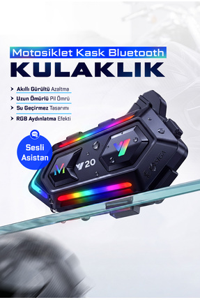 EN SİGA RGB Işıklı Bluetooth Motosiklet İntercom Kask kulaklık BT5.3 Stereo S...