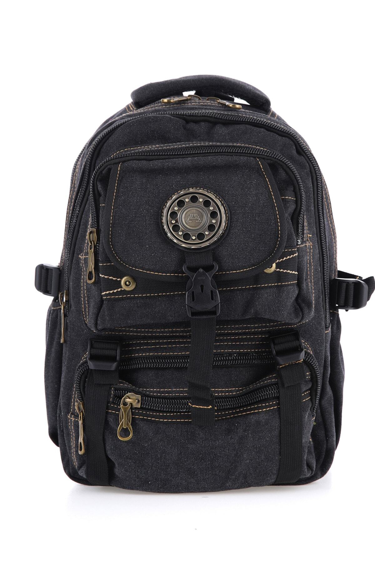 KAFF ÇÇS Siyah Ccs51415 Kanvas Kumaş Unisex Suya Dayanıklı Çok Cepli Sırt Çantası görsel 3