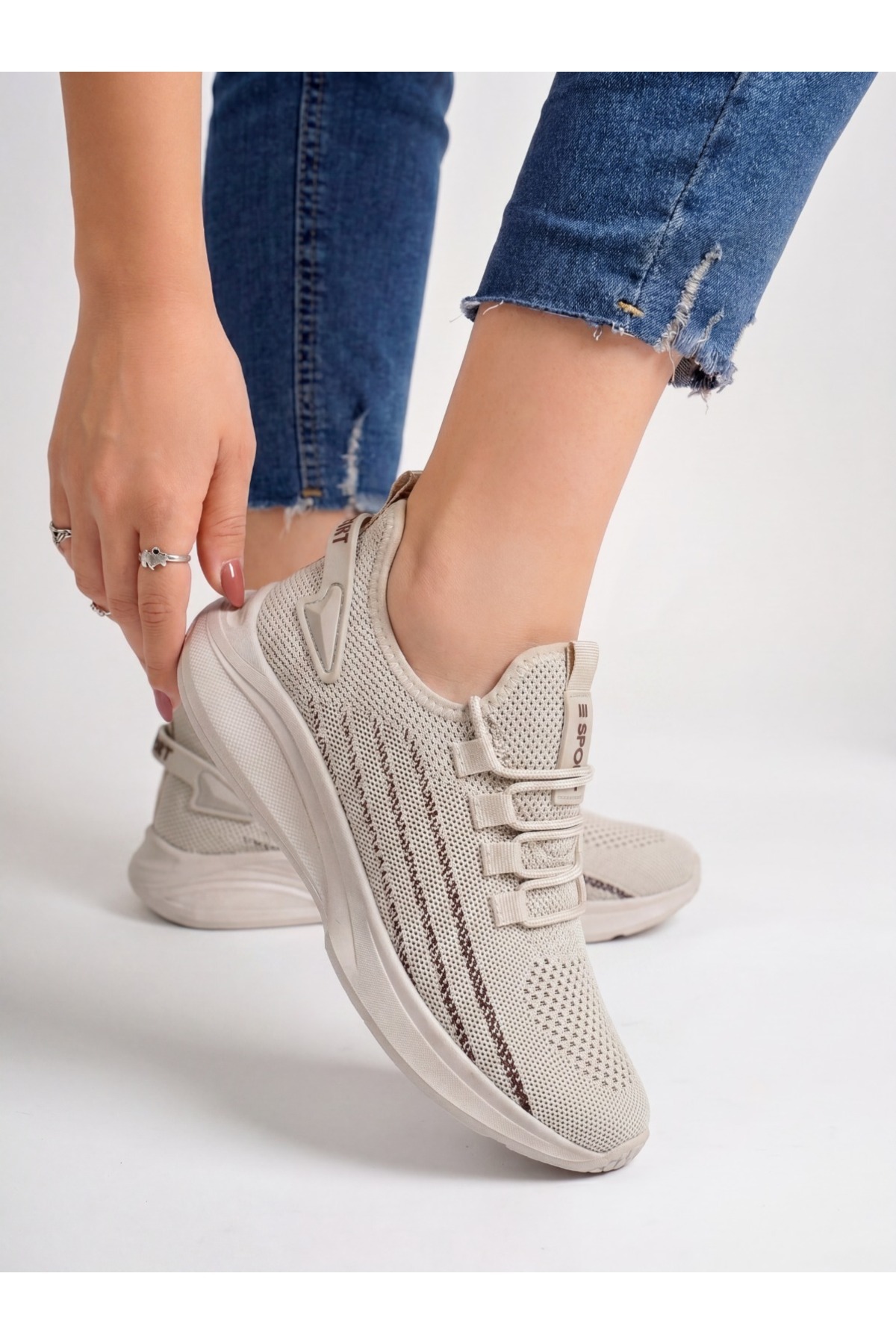 E SPORT Bej Unisex Hafif Triko Sneaker Ortopedik Ayakkabı-015 görsel 3