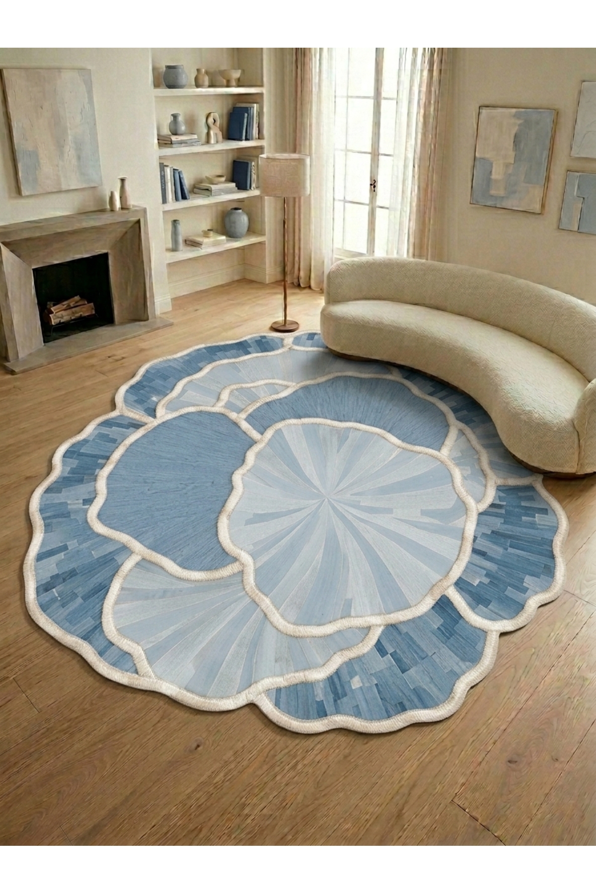 SDT Light Blue Modern Organic Form Pastel Minimalist Woven Base Decorative Carpet sdt1351