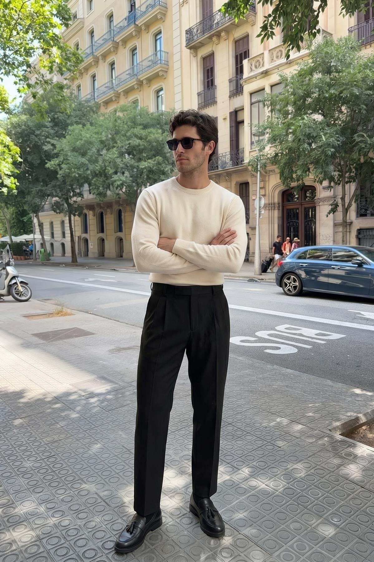 Antioch Siyah Yüksek Bel Pileli Relaxed Fit Baggy Erkek Pantolon — مشکی A24Y2763