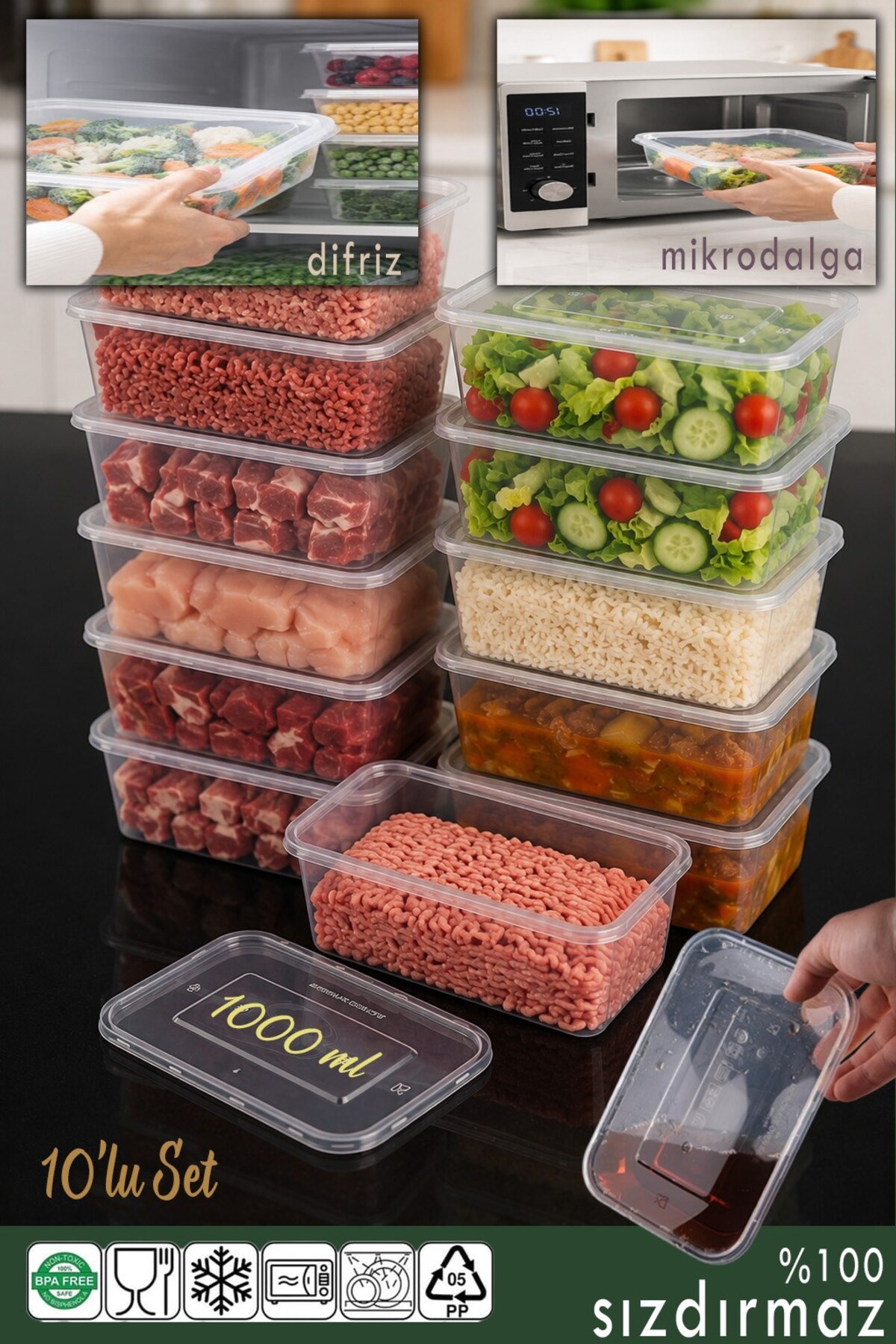 1000ml Eco Sealed Microwave Diffreiz Deep Freezer Freezer Organizer Storage Container with Lid