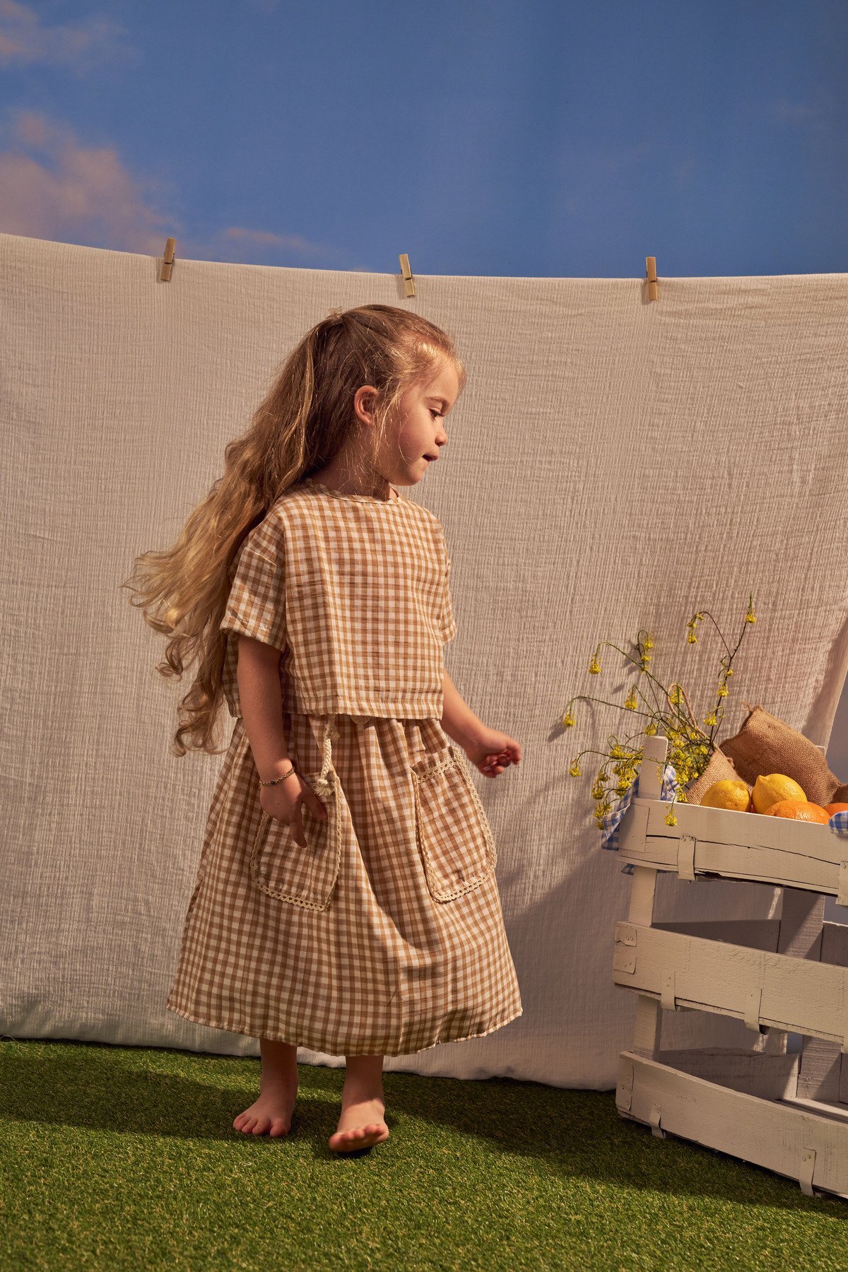 Beige Daisy Picnic Series Skirt Set