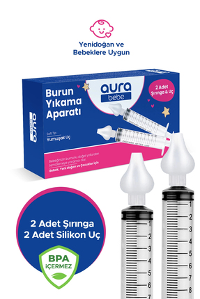 Aura Bebe Bebek Burun Yıkama Enjektörü 2'li Nazal Aspiratör Şırınga Temizleme...