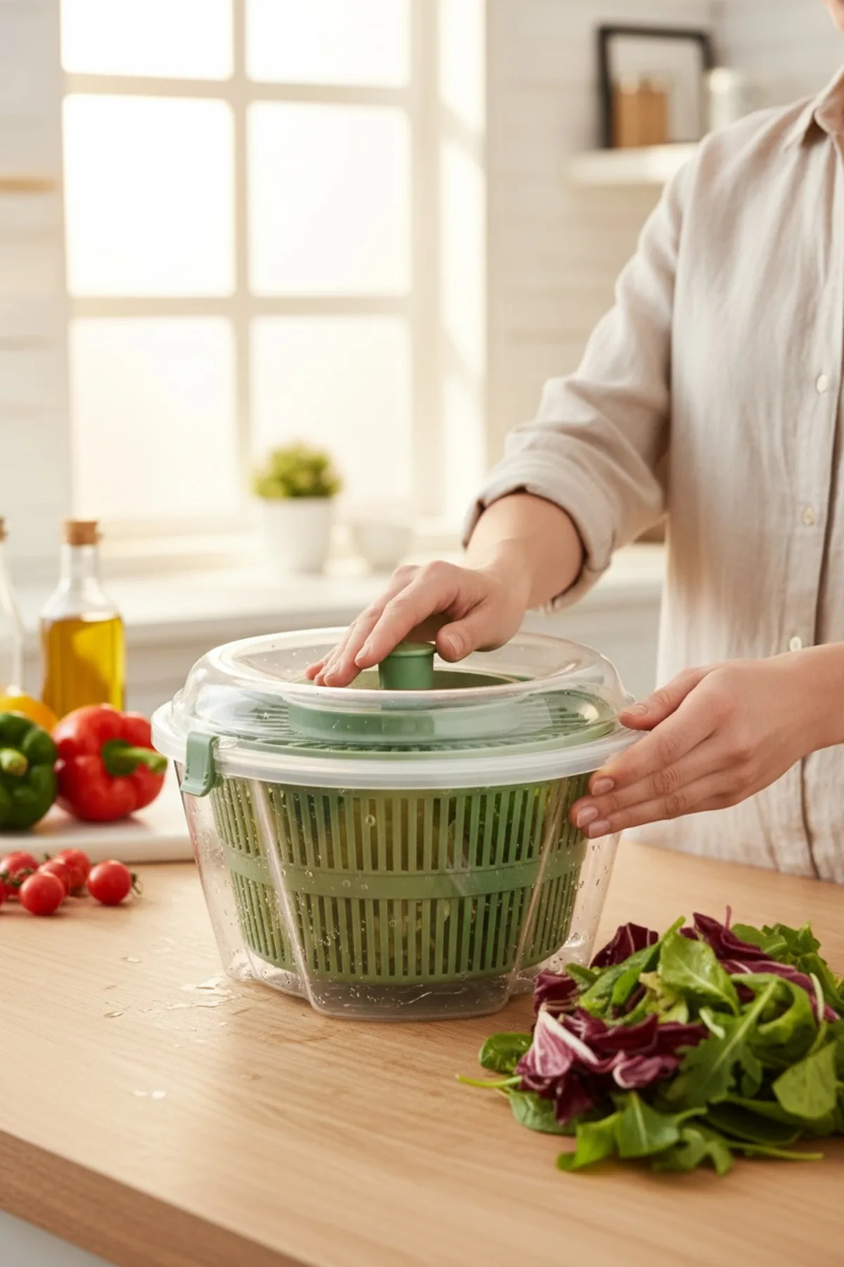 Vega Salata Kurutucu Yeşil – Bölmeli Taşınabilir Lunch Box, Sızdırmaz Kapaklı