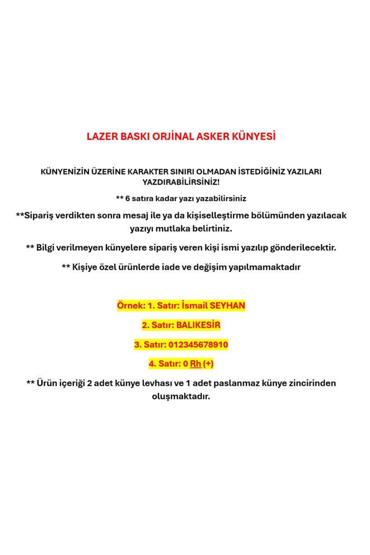 Seyhan Askeri Malzeme Orjinal Asker Künyesi - Lazer Kazıma - Army Dog tag görsel 3