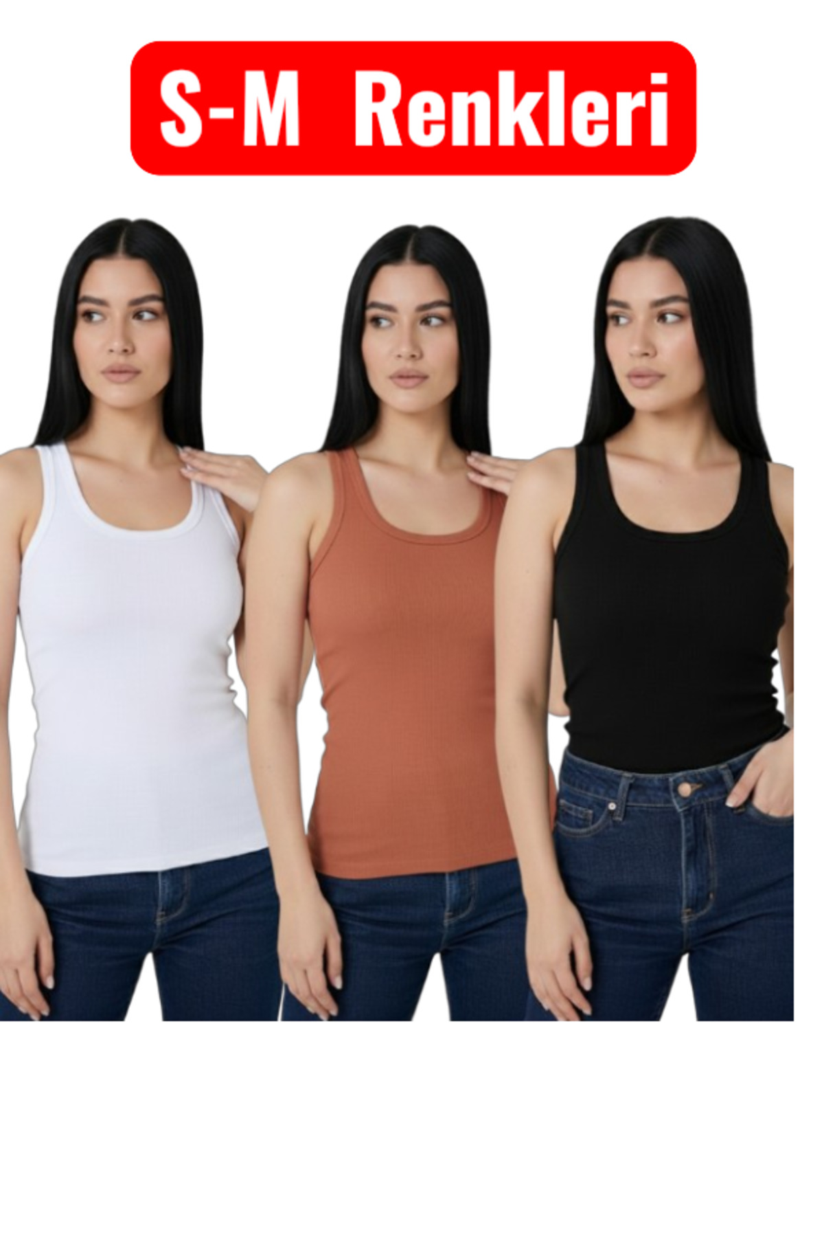 MRR MAJESTİC Ribbed Knit 3-Pack Women's Basic Thick-Strap Tank Top