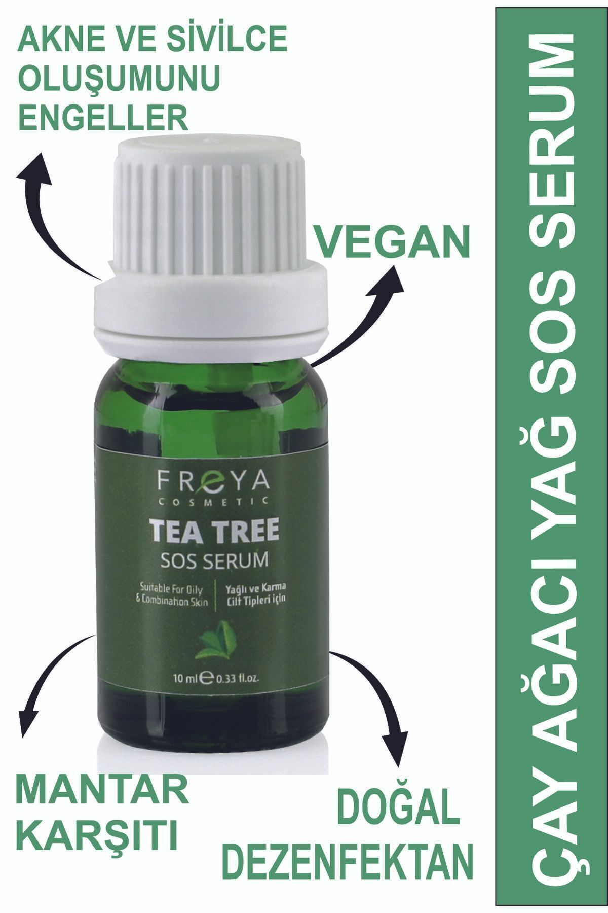 'Çay Ağacı Yağı' Tea Tree SOS Serum 2 Adet 10 ml Akne Siyah Nokta Karşıtı Yağlı Cilt — 508 — تصویر 3 از 8