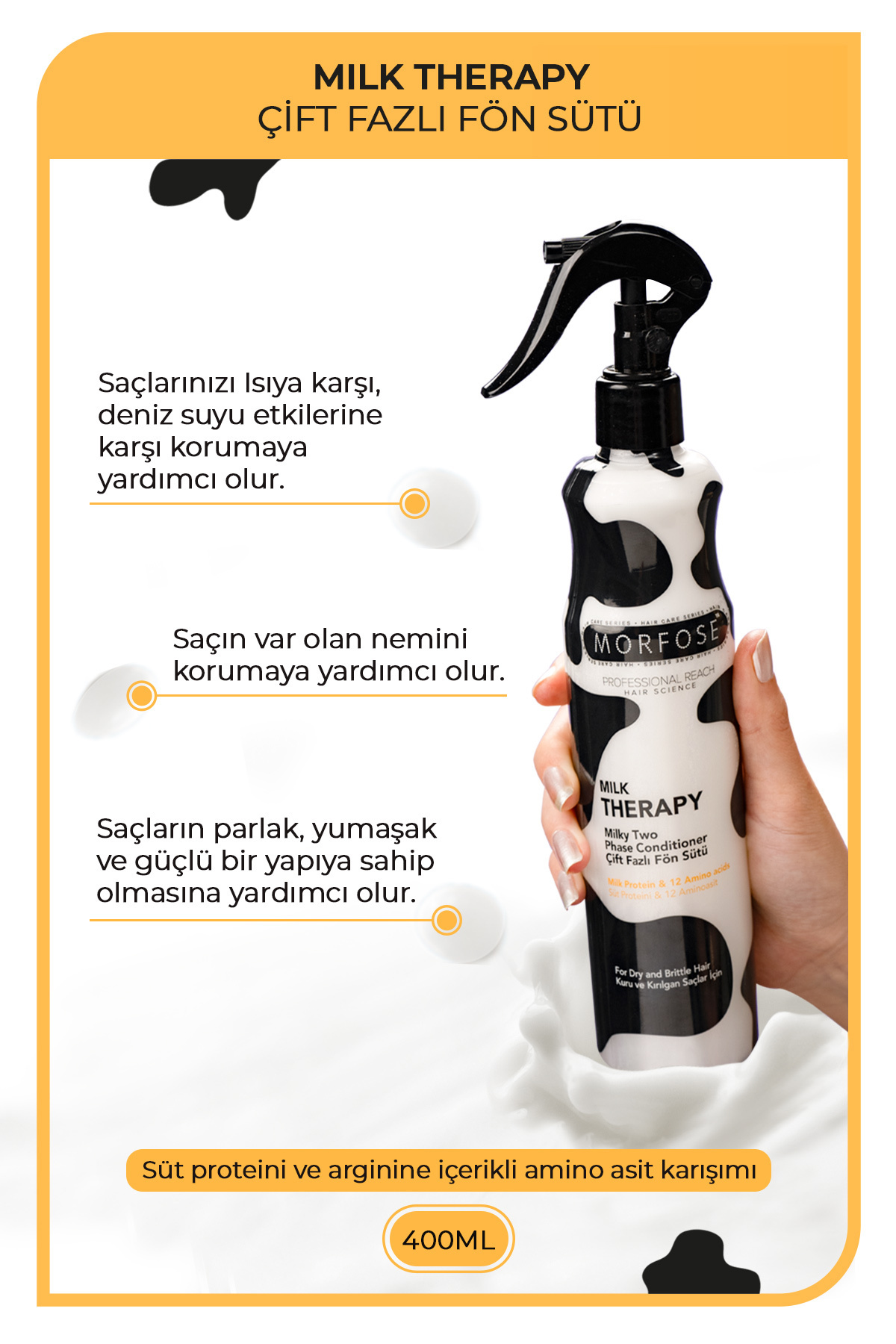 Çift Fazlı Fön Suyu Keratin 400 ml Milk Therapy Çift Fazlı Fön Sütü 400 ml — ONE_COS_MMILKTHERAPY400_MMORFONSU400 — تصویر 3 از 4