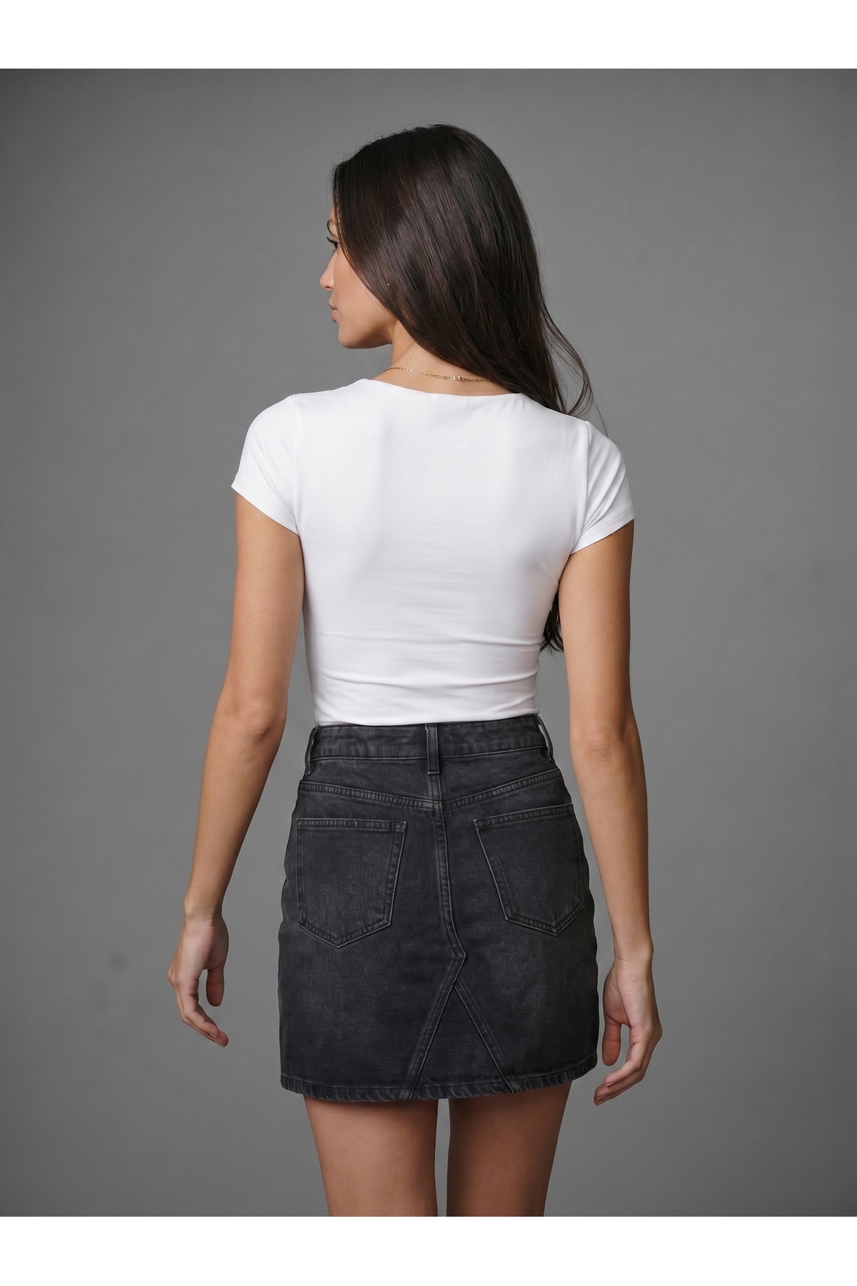 Kadın Beyaz Kare Yaka Kısa Kollu Bodysuit Çıtçıtlı Slim Fit Likralı Body 5