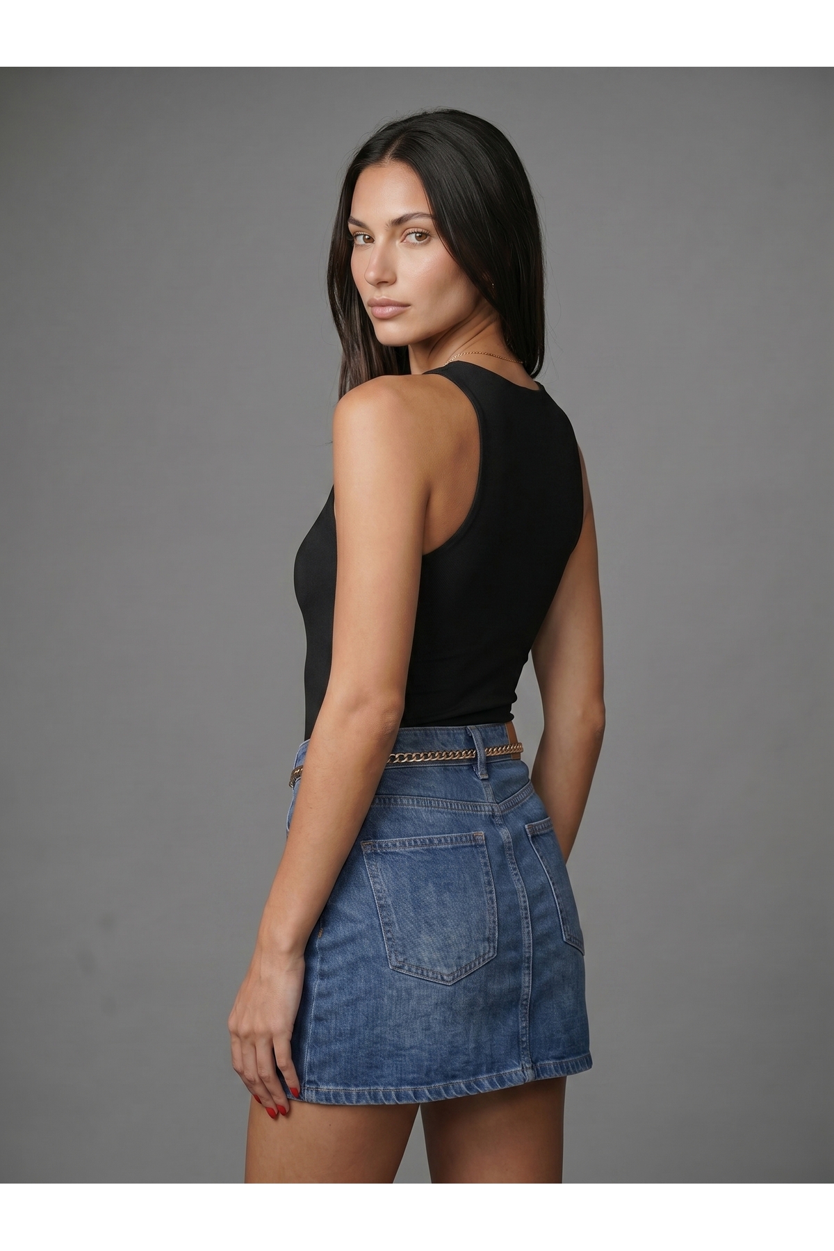 Kadın Halter Yaka Çıtçıtlı Body Slim Fit Dar Kalıp Likralı Bodysuit - Siyah 4