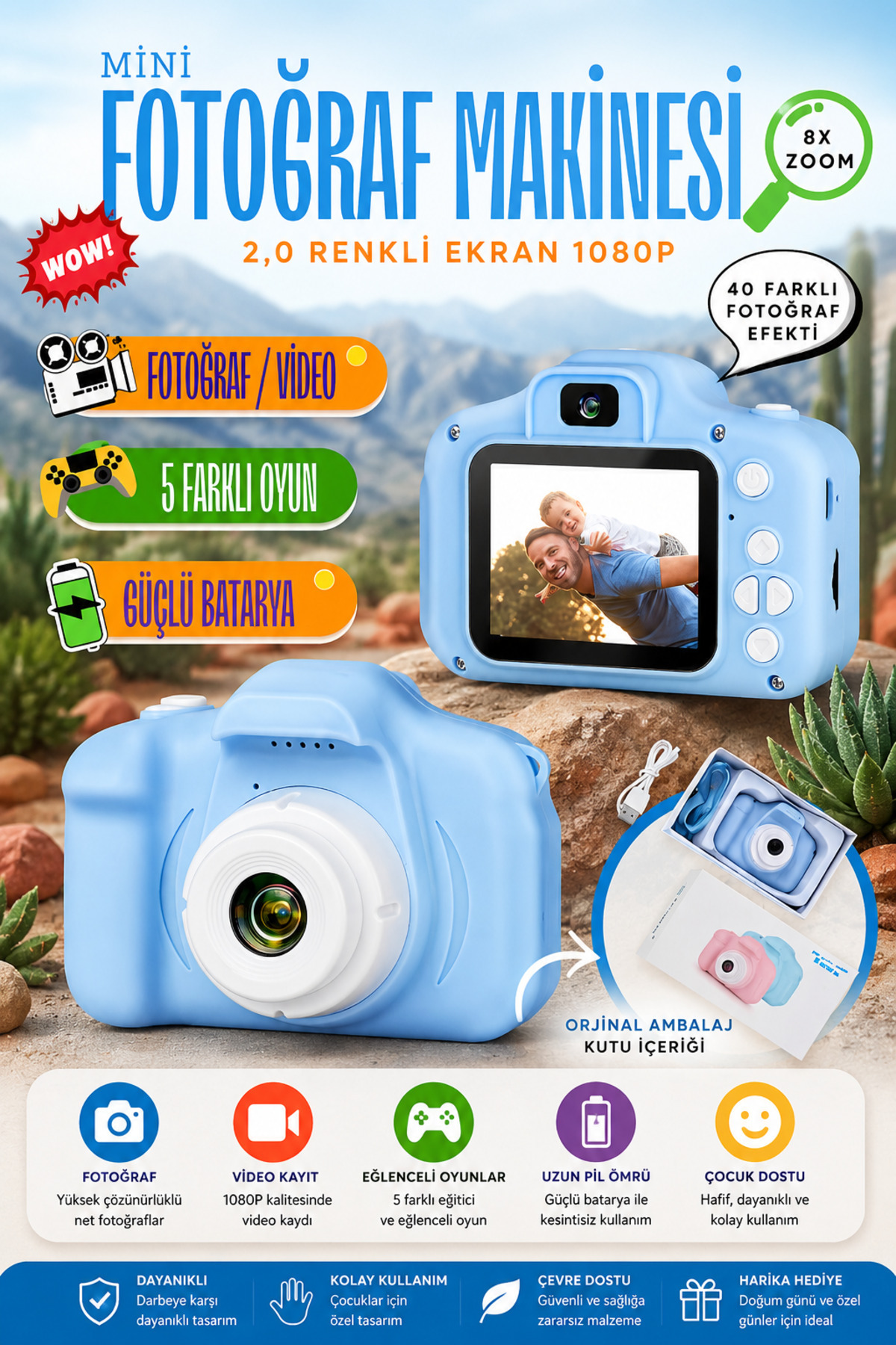 nextbuy Mini Retro Fotoğraf Makinesi Çocuk İçin Vintage 1080P SD Kart Girişli HD 2.0 İnc Ekran Video Kamera