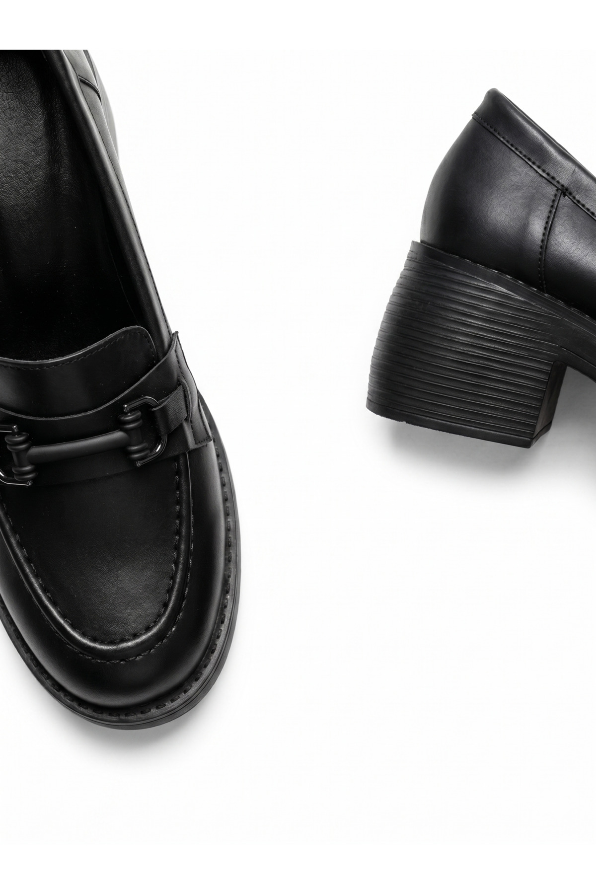 GİAMGİA STORE Kadın Siyah Kalın Tabanlı Tokalı Platform Topuklu Günlük Loafer Casual Ayakkabı görsel 3