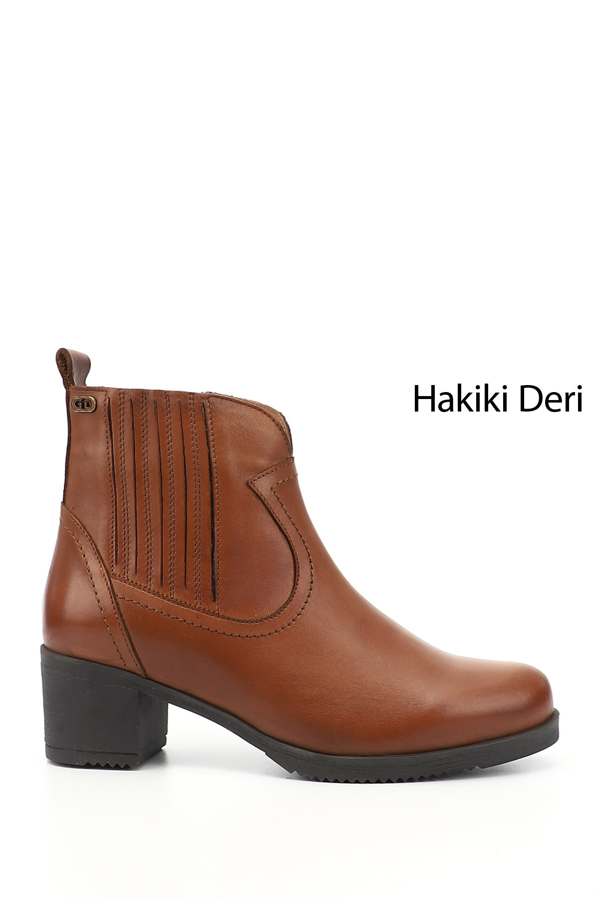 Women's Tan Antique Zippered Thick Heels Genuine Leather Boots