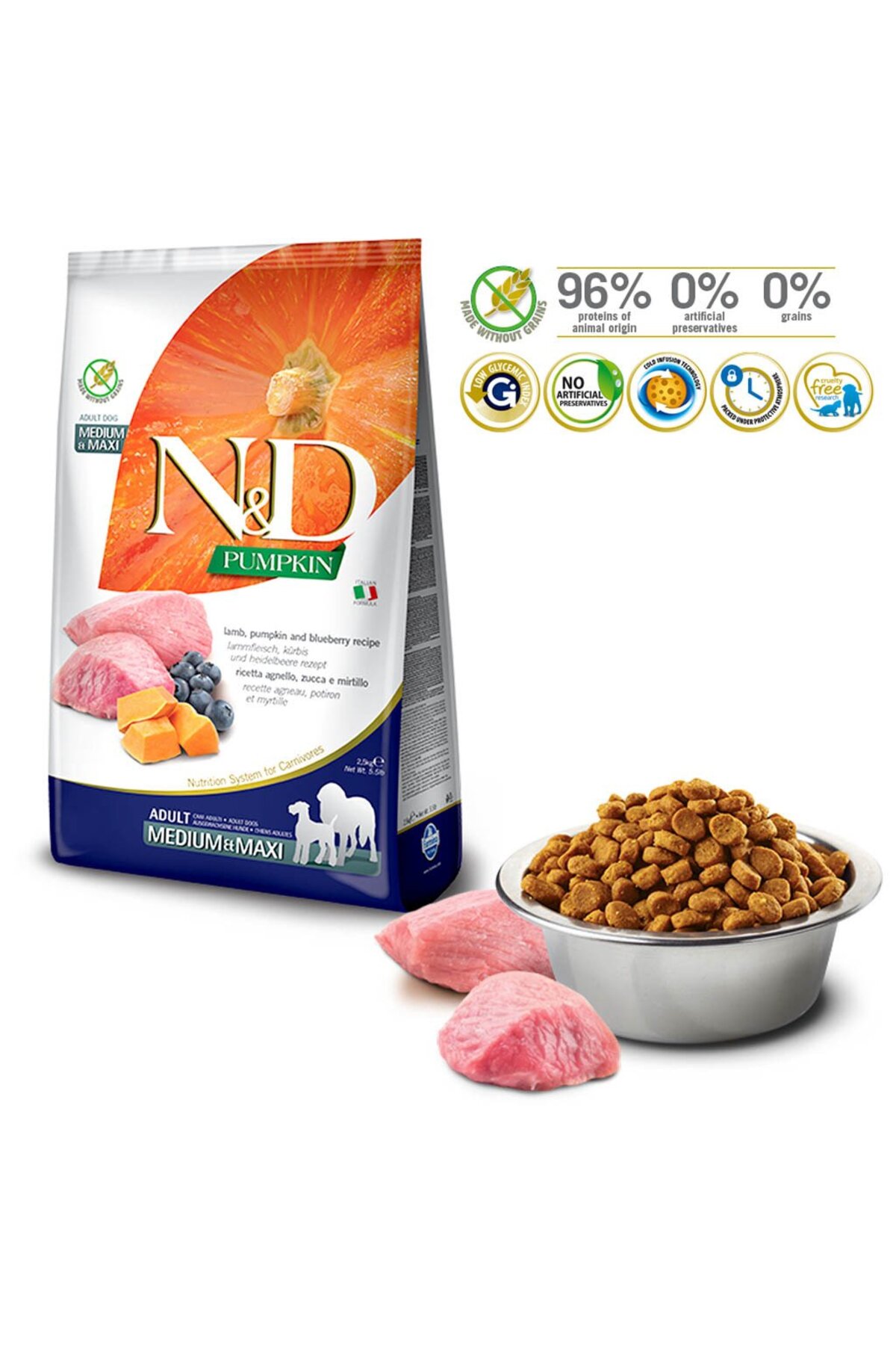 N & D Balkabaklı Kuzulu Orta-Büyük Irk Yetişkin Köpek Maması 12 KG