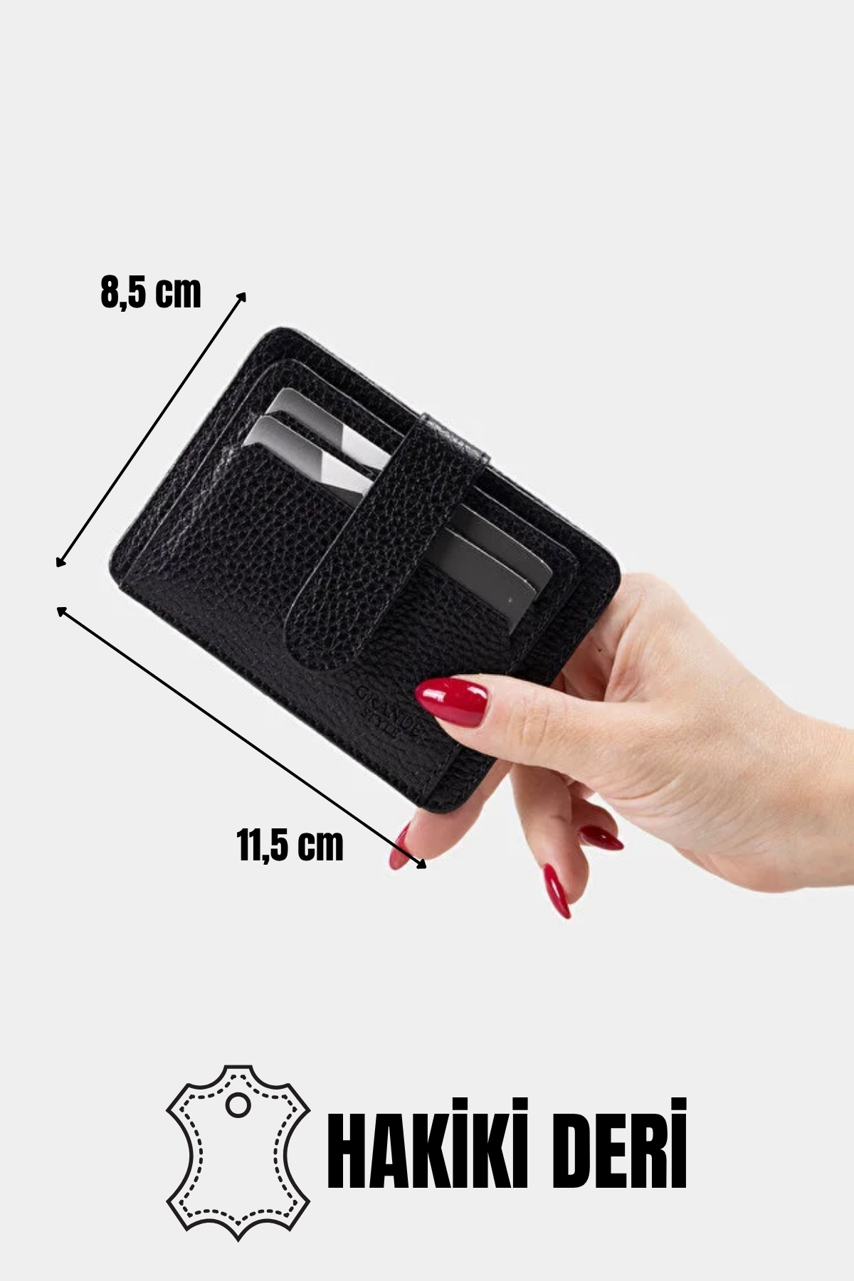 Grande Style 0539 Unisex Hakiki Deri Kartlık SİYAH görsel 6