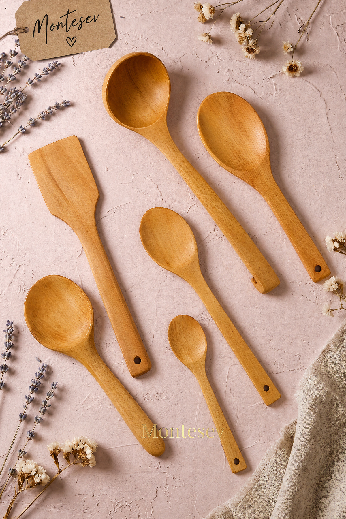 Wooden Wooden Kitchen Spoon Set 6 Pieces Beech , Boxwood and Bamboo Wooden Spoon