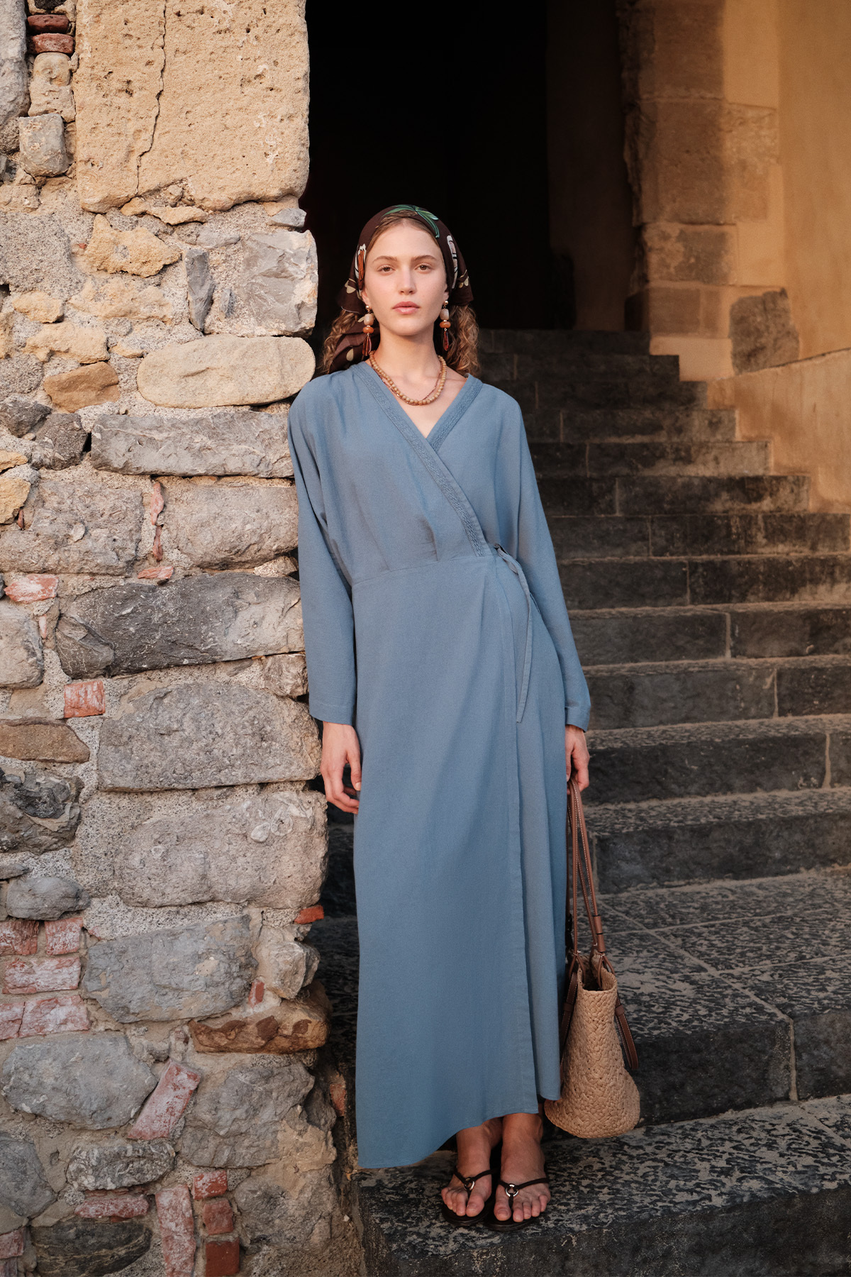 TEXTURED DOUBLE-BREASTED DRESS INDIGO