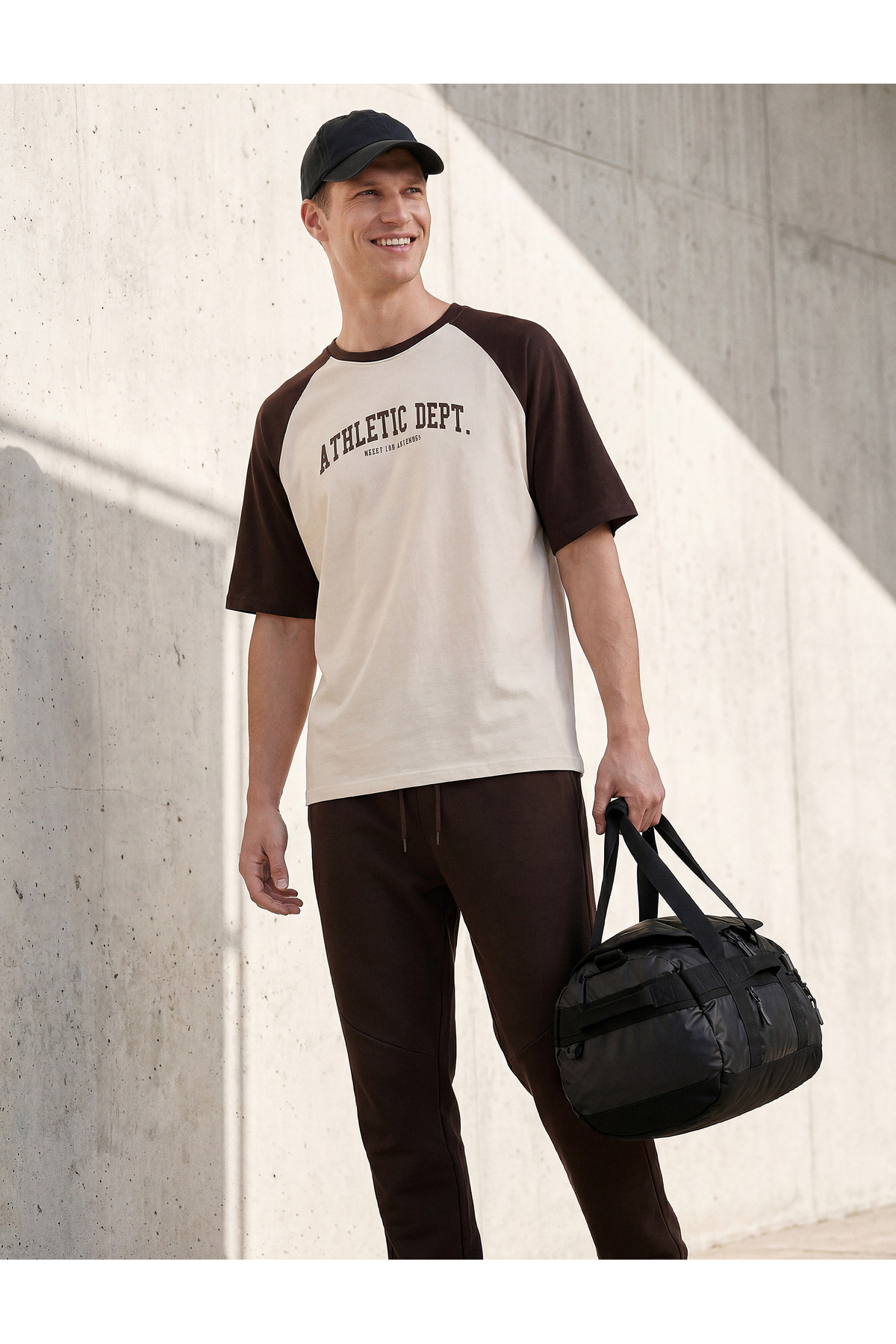 Koton Comfortable Fit Cotton Color Contrast Short Raglan Sleeves Crew Neck Printed Sports T-Shirt