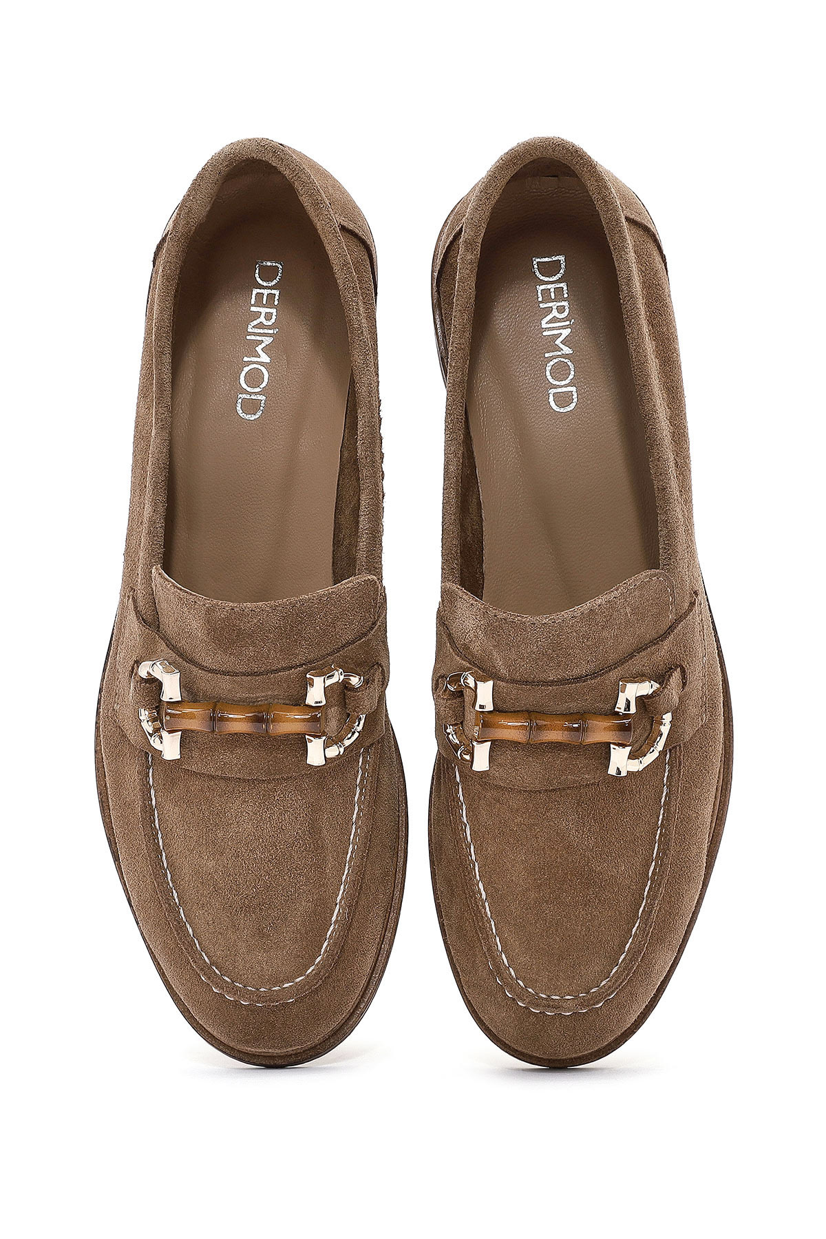 Derimod Kadın Taba Toka Detaylı Süet Ayakkabı, Deri Maskülen Loafer 26PFD150710 görsel 4