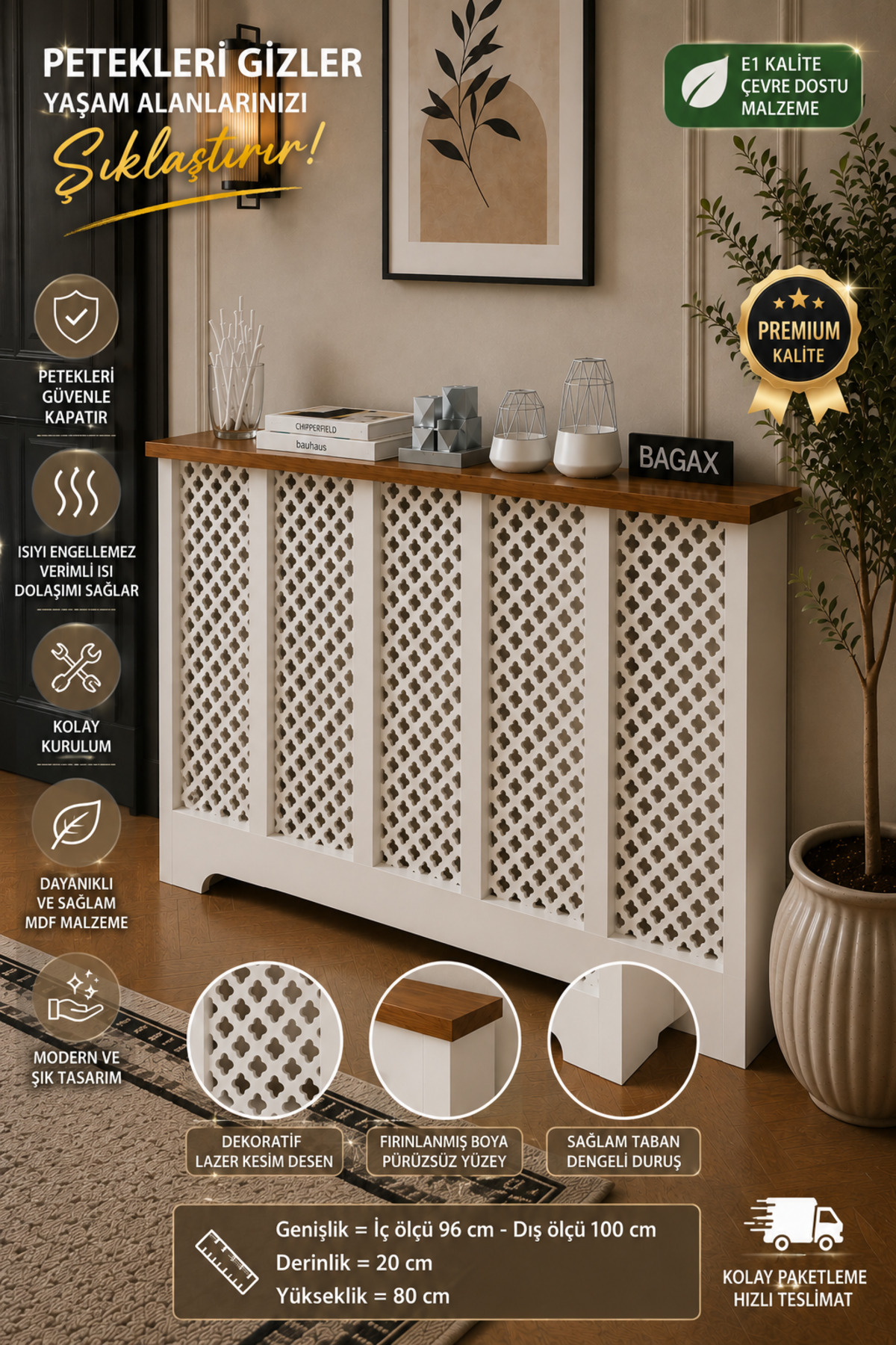 Zeugma Model, White Top Pine Color,Internal Size 96 Cm External Size 100 Cm Honeycomb Coating, Dresser