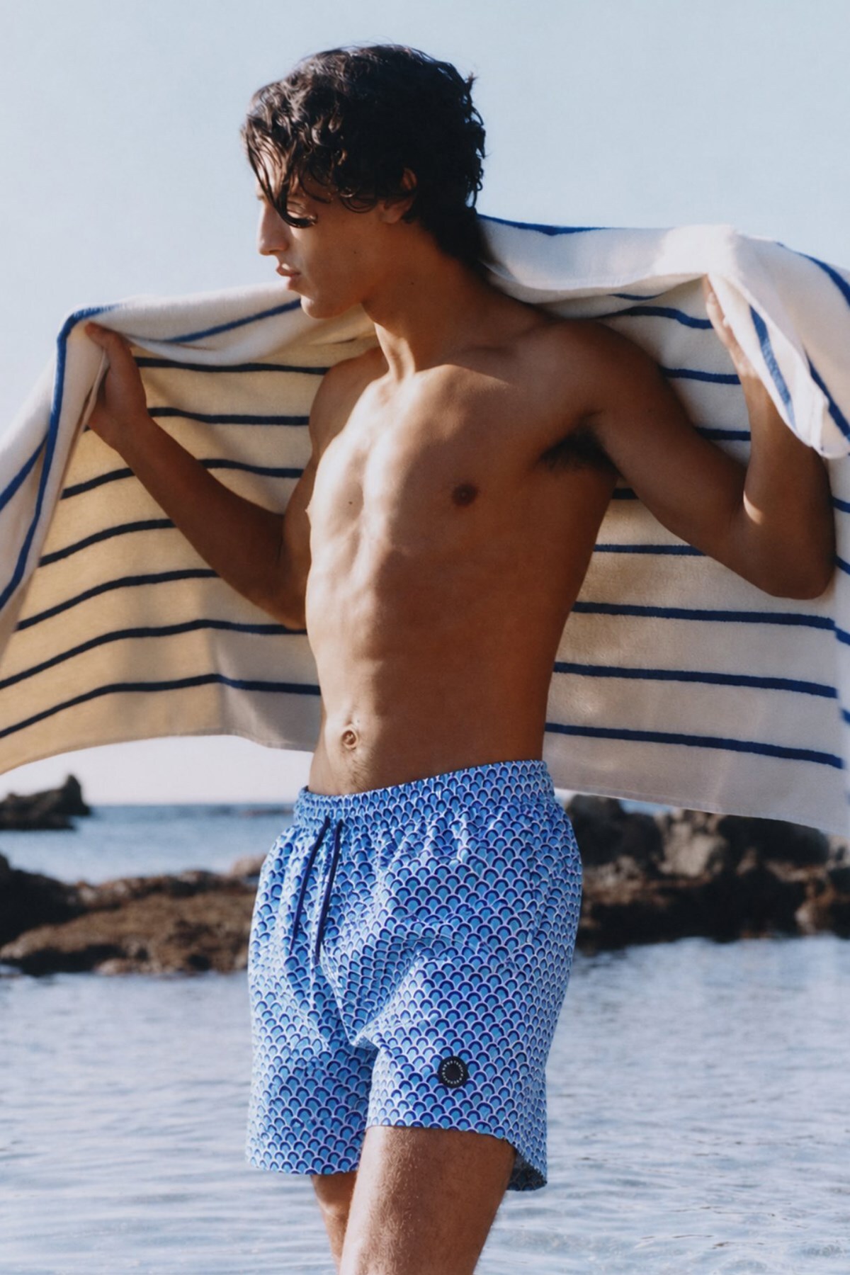 Madmext Blue Patterned Men's Swim Shorts 7214
