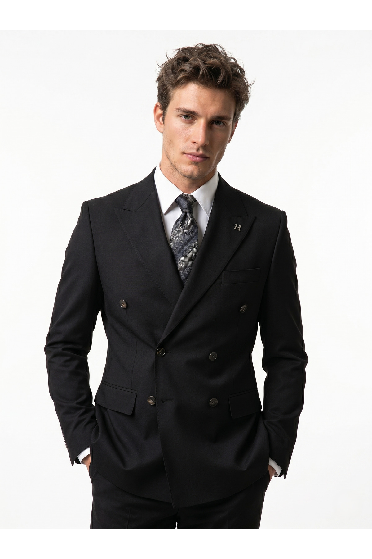 HERMOSE Signature | Onyx Black Double Breasted Suit