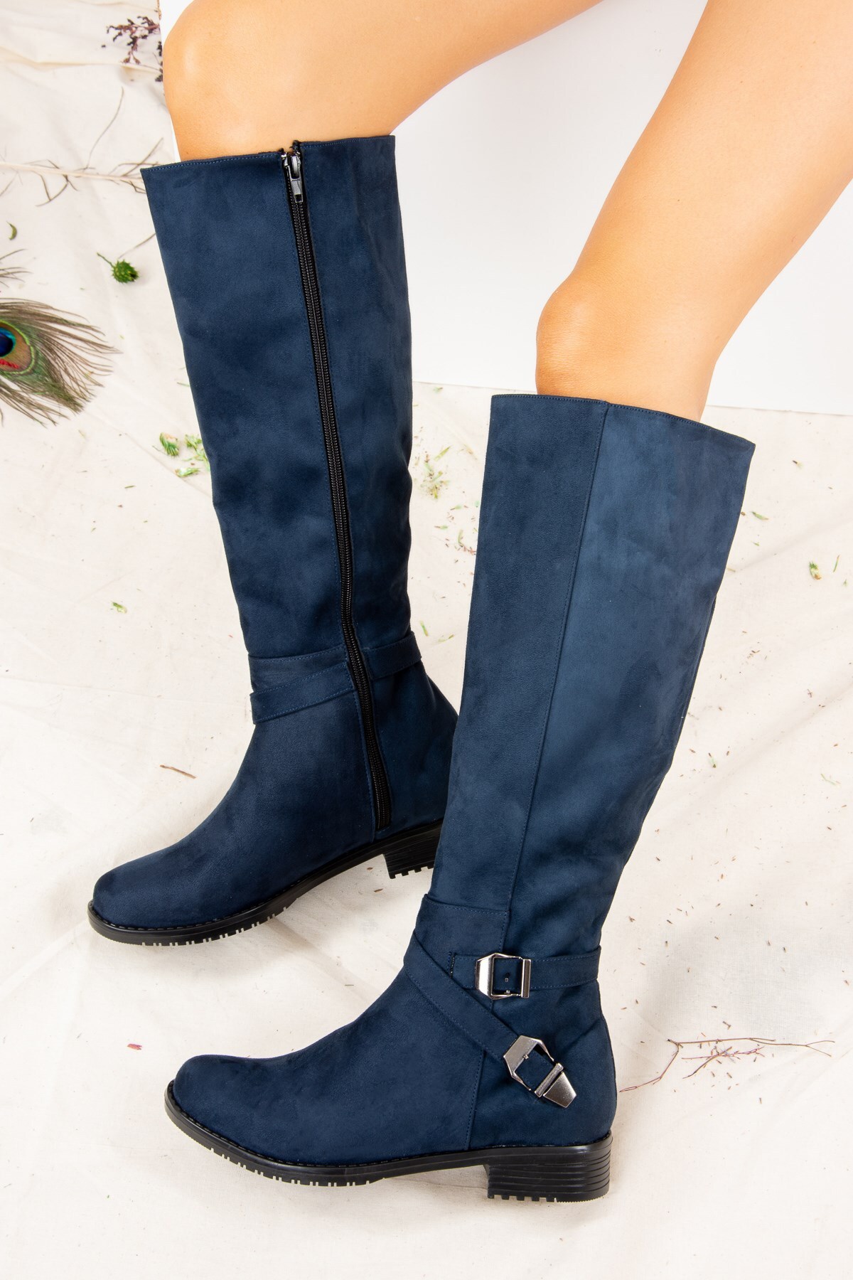 Fox Shoes Lacivert Süet Kadın Çizme E726203402 görsel 3