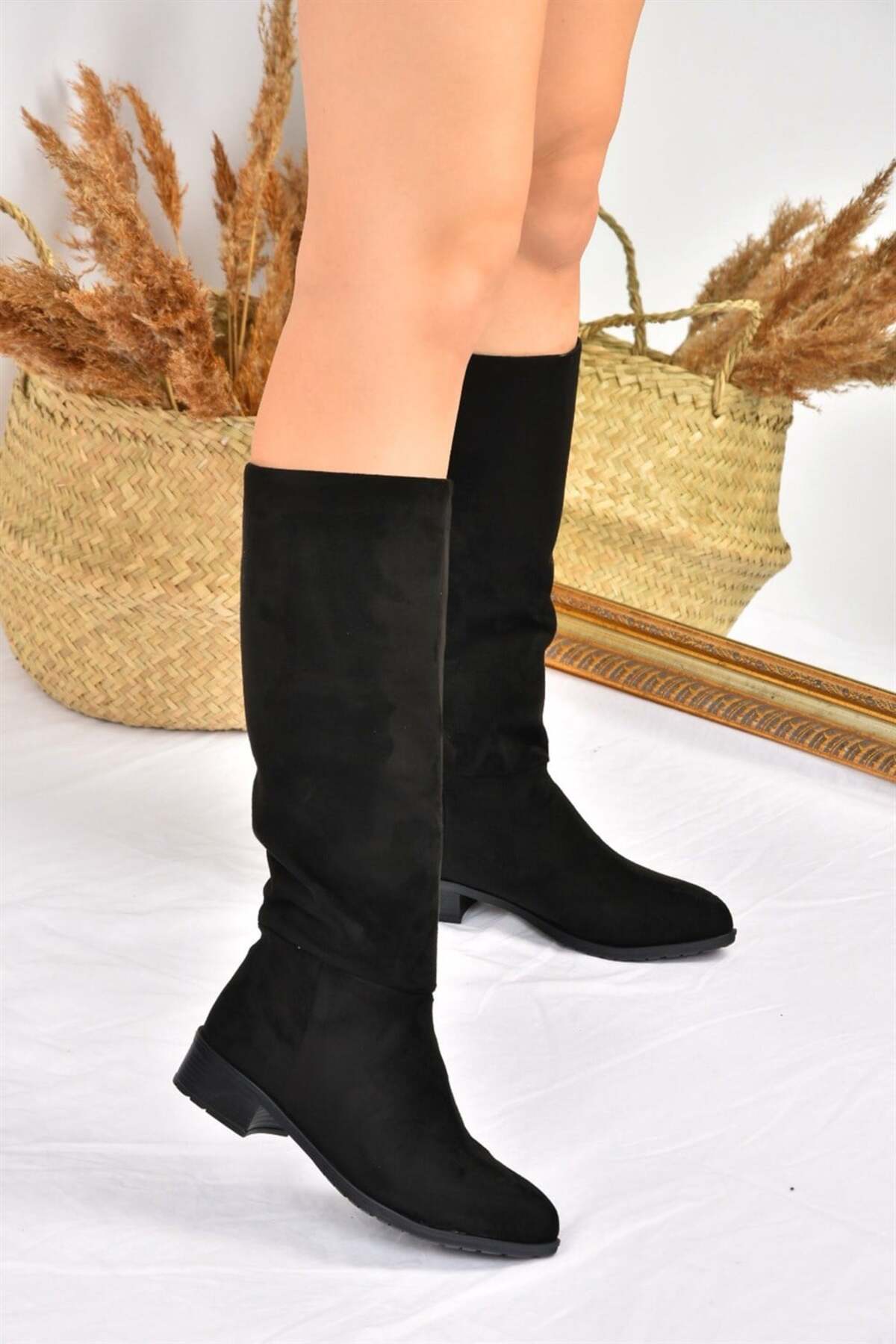 Fox Shoes Siyah Süet Düz Taban Günlük Kadın Çizme L726600902 görsel 3