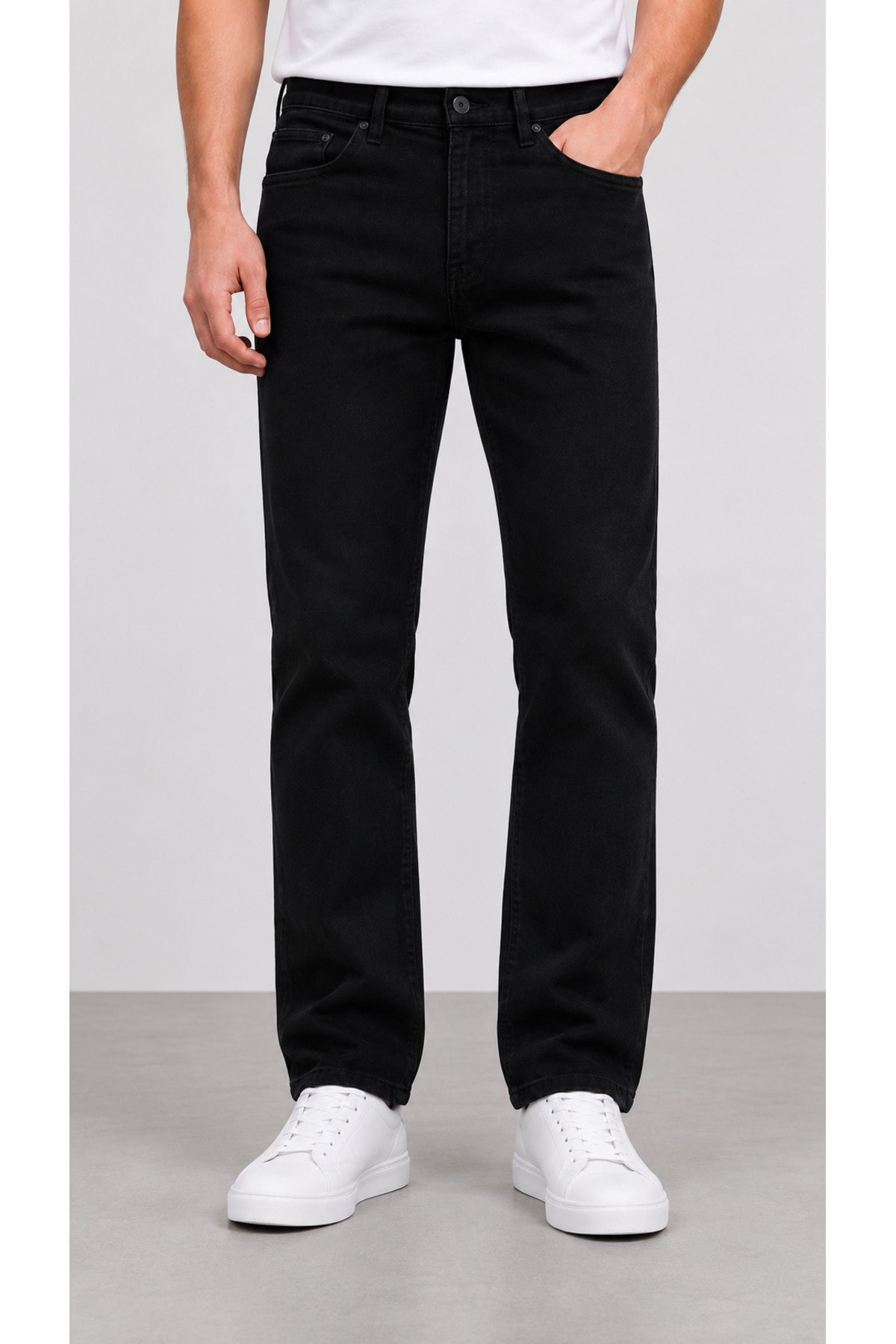 BM BALANCEMODA Erkek Siyah Regular Boru Paça Esnek Likralı Denim Jeans Kot Pantolon