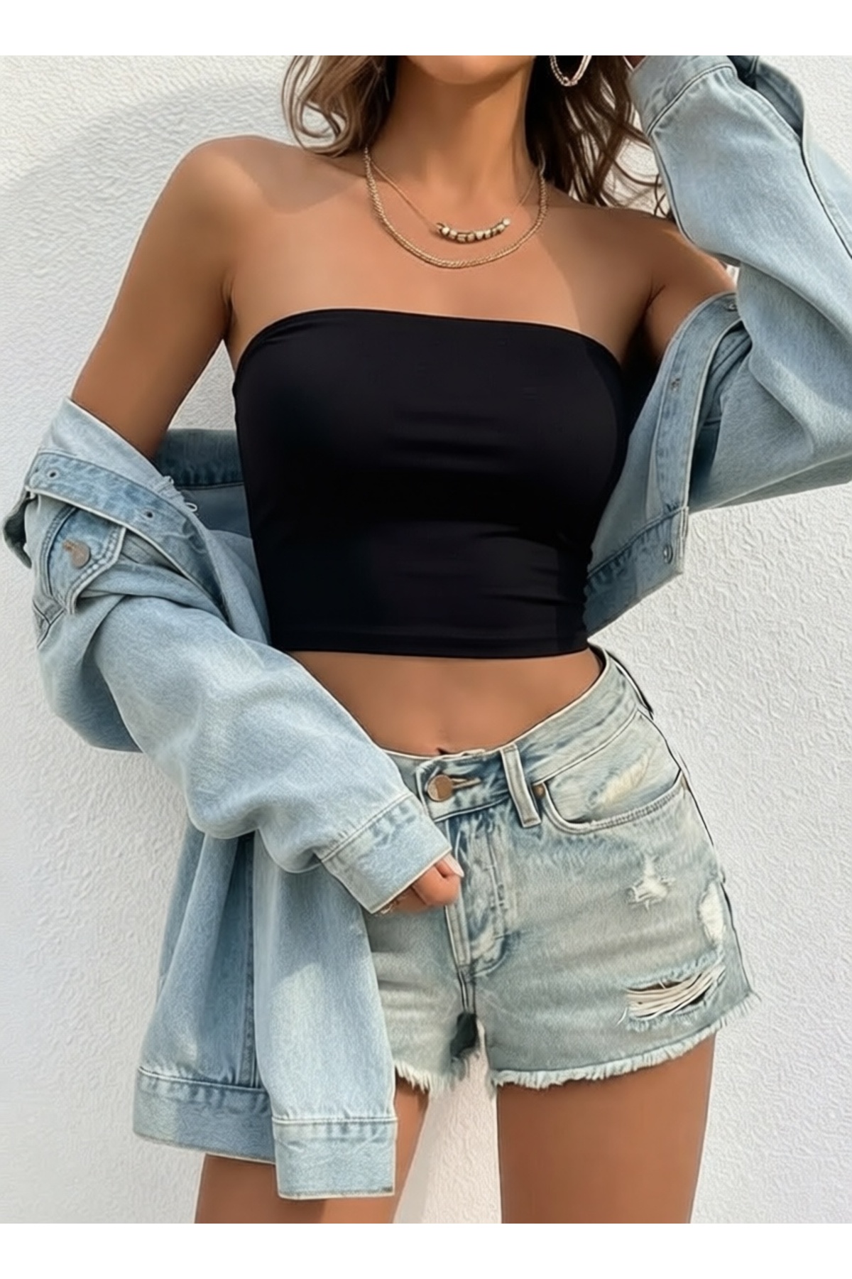 Olyssia Női fekete pánt nélküli Crop Top Bustier rugalmas, alap pánt nélküli ...