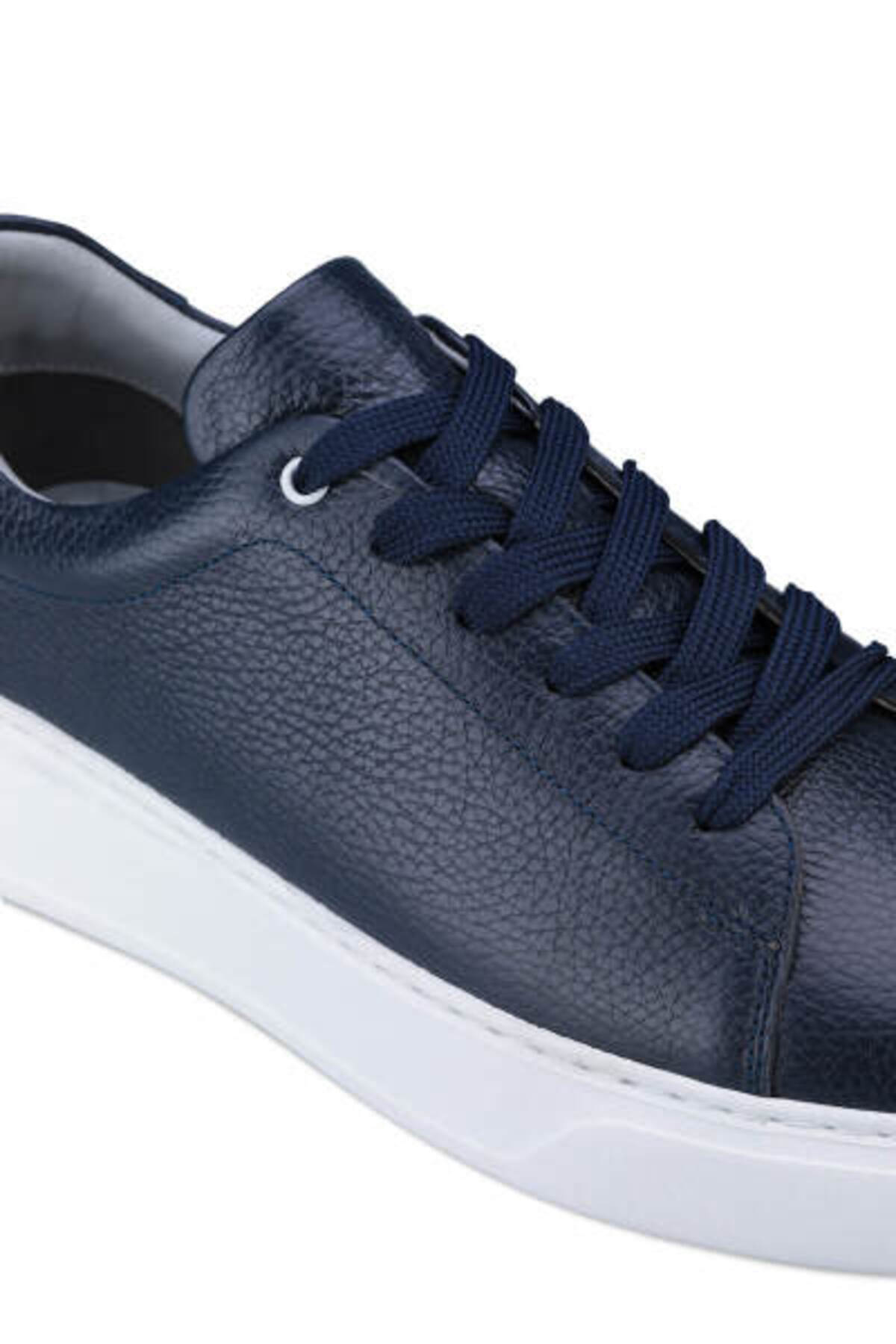 Hatemoğlu Erkek Lacivert %100 Deri Esnek Taban Bağcıklı Casual Ayakkabı Sneaker görsel 7