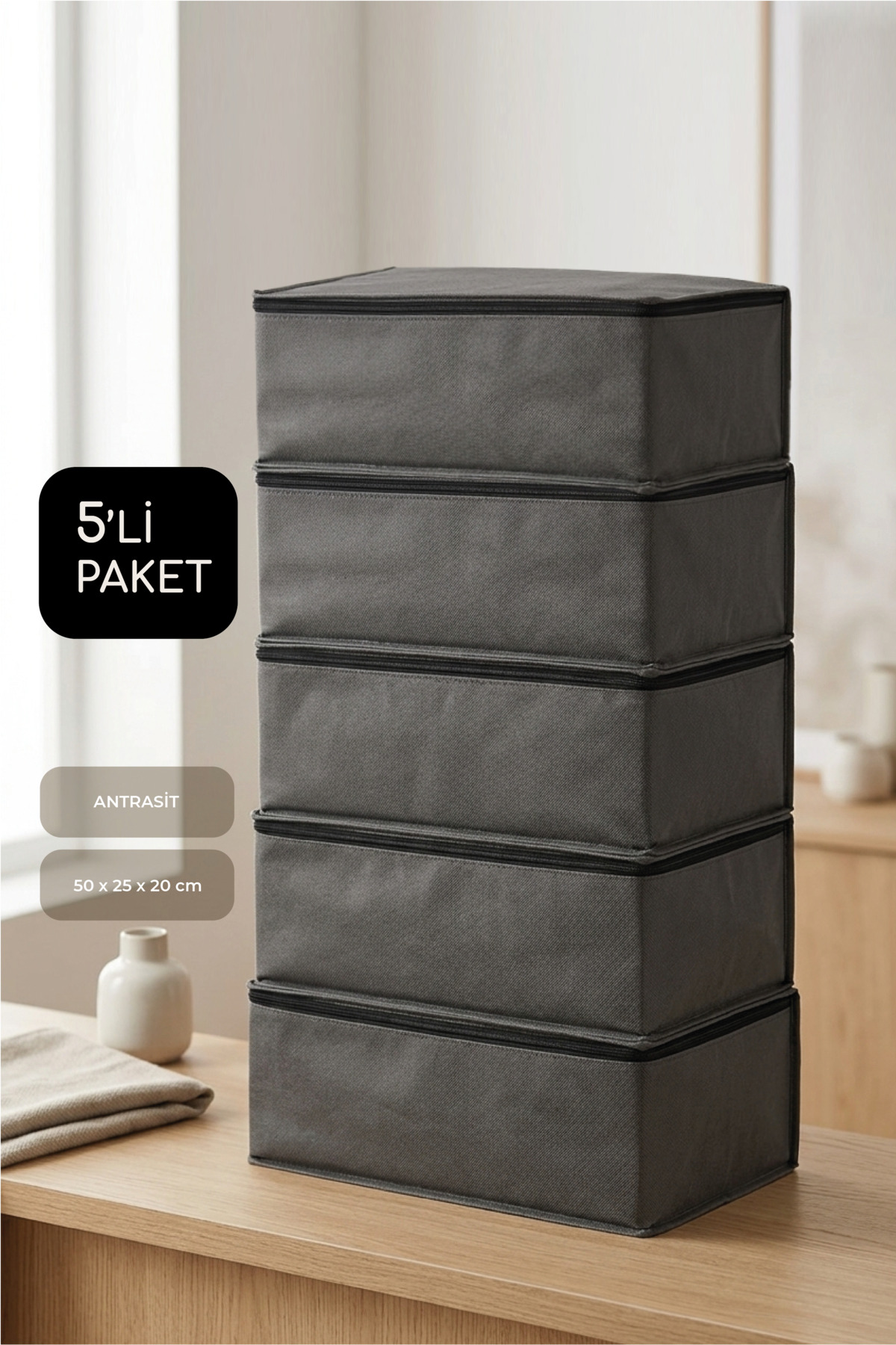 5-Piece 50×25×20 cm Medium Size Clothing Organizer Hatch Set – Base & Under Sofa Bed Organizer Anthracite Grey