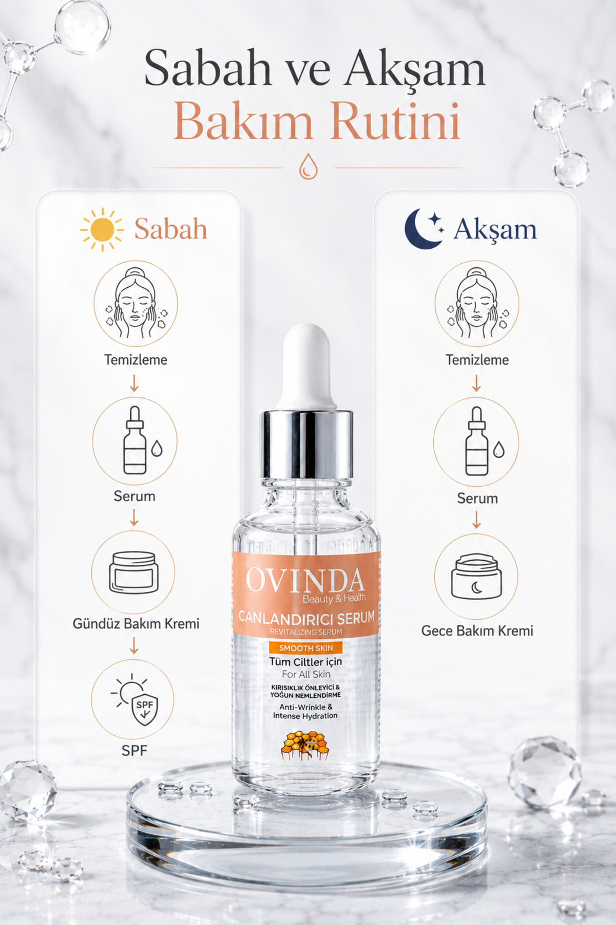 Hyaluronik Asit Serum Yoğun Nemlendirici Kırışıklık Karşıtı Kolajen C Vitaminli Canlandırıcı Yüz Serumu 30 ml — OVD-01.06 — تصویر 5 از 8