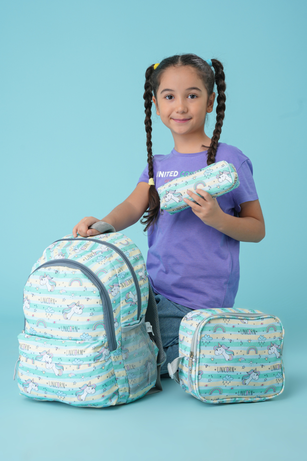 Triple School Bag Set Plcan2079 322 Unicorn Green