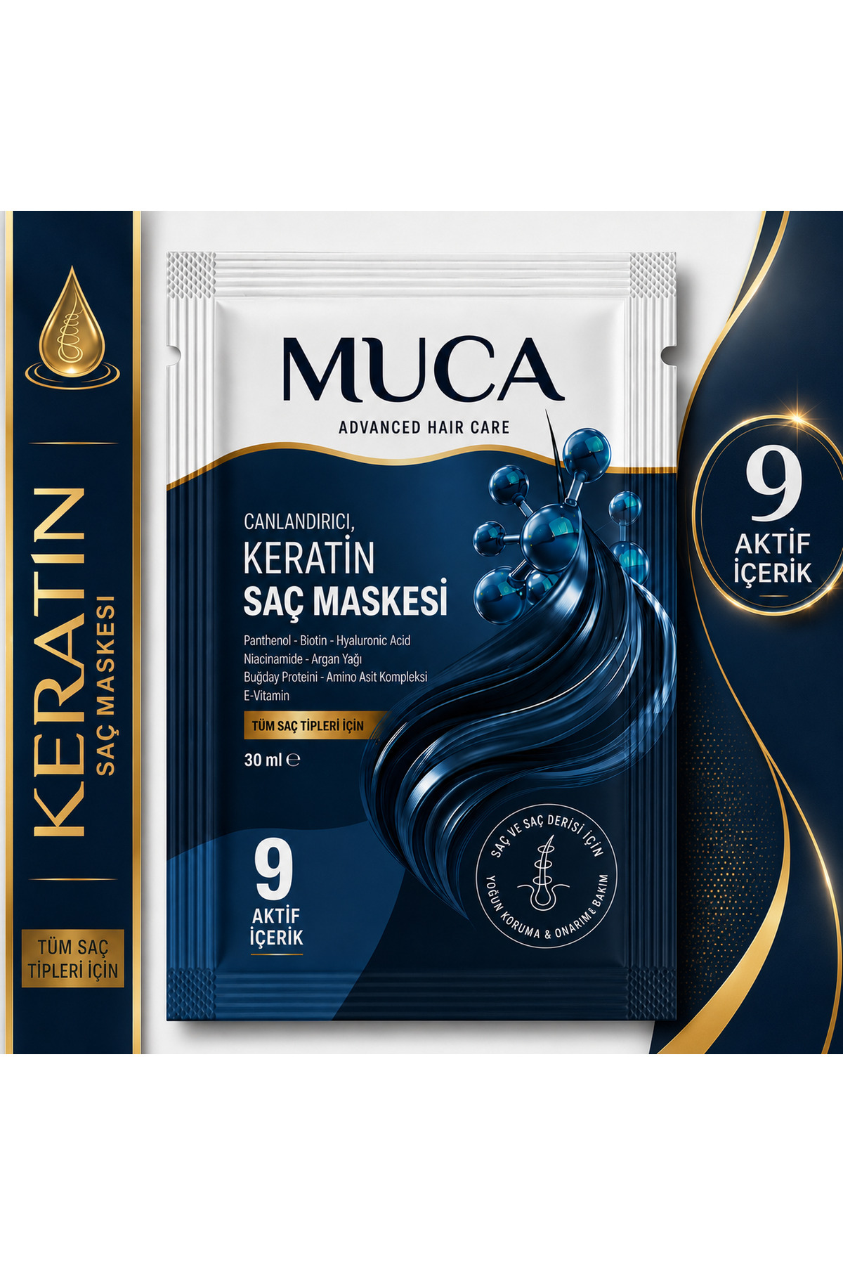 Keratin Saç Maskesi 30 ml | Onarıcı, Nemlendirici ve Besleyici Saç Bakım Maskesi (4'lü PAKET) — DÖRTLÜKERATİN — تصویر 7 از 7