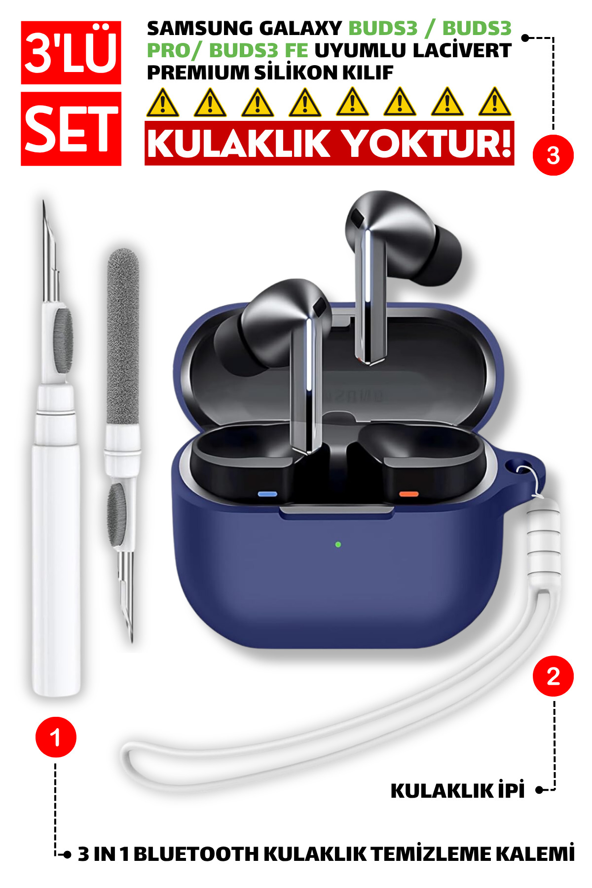 Samsung Galaxy Buds3, Buds3 Pro, Buds3 FE Compatible Silicone Case, Headphone Lanyard, Cleaning Pen Set