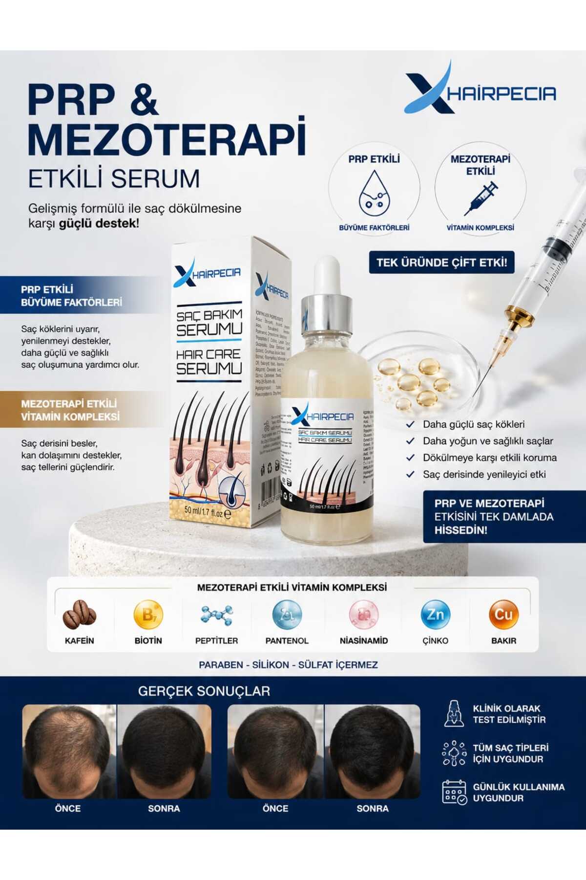 HAİRPECİA Saç Çıkarıcı ve Gürleştirici Serum - 50 mL (PRP etkili büyüme faktörleri ve Mezoterapi etkili vitamin Komplexi.) — X-GrowthPecia 50ml — تصویر 9 از 9