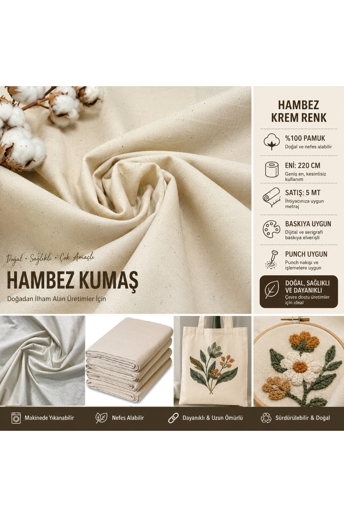 Punch Suitable Natural Natural Raw Fabric Cloth Cream Ready to Sew for Printing Width 220 Cm