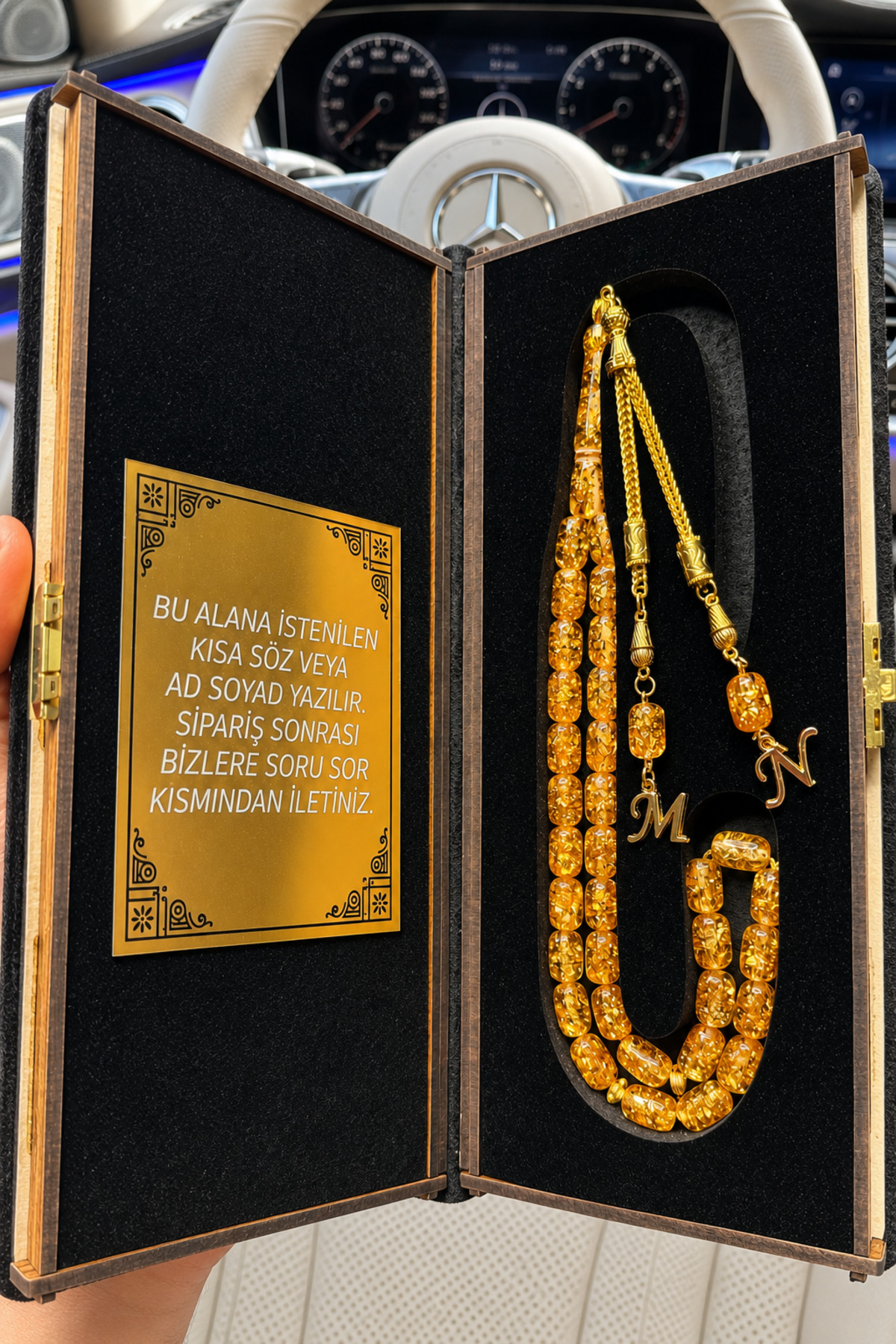 Men's Premium Gold Particle Certified Gift Boxed Amber Rosary