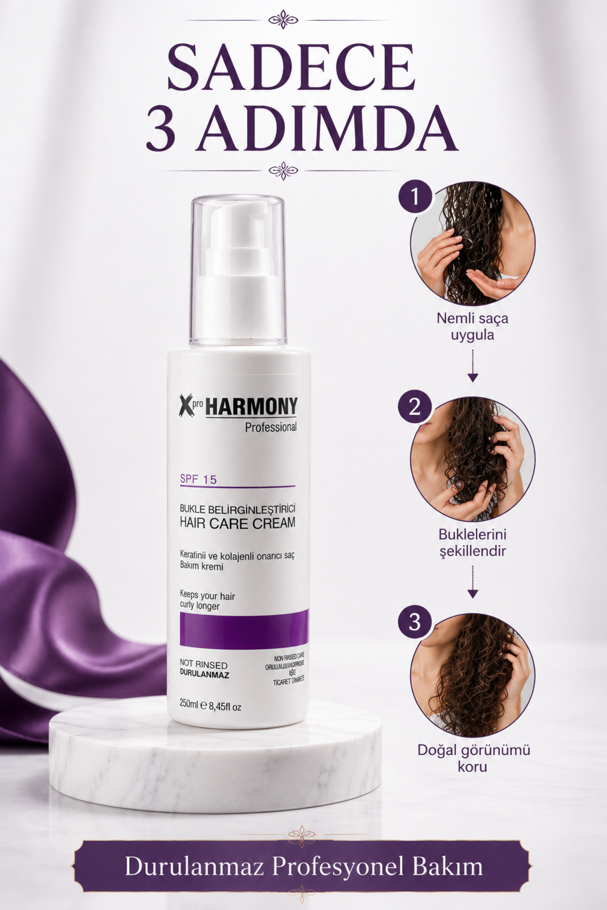 Koruyucu SPF15 Keratin-Kolajen içerikli Bukle Belirginleştirici Durulanmayan Saç Kremi — XPH-8682887911758 — تصویر 2 از 8