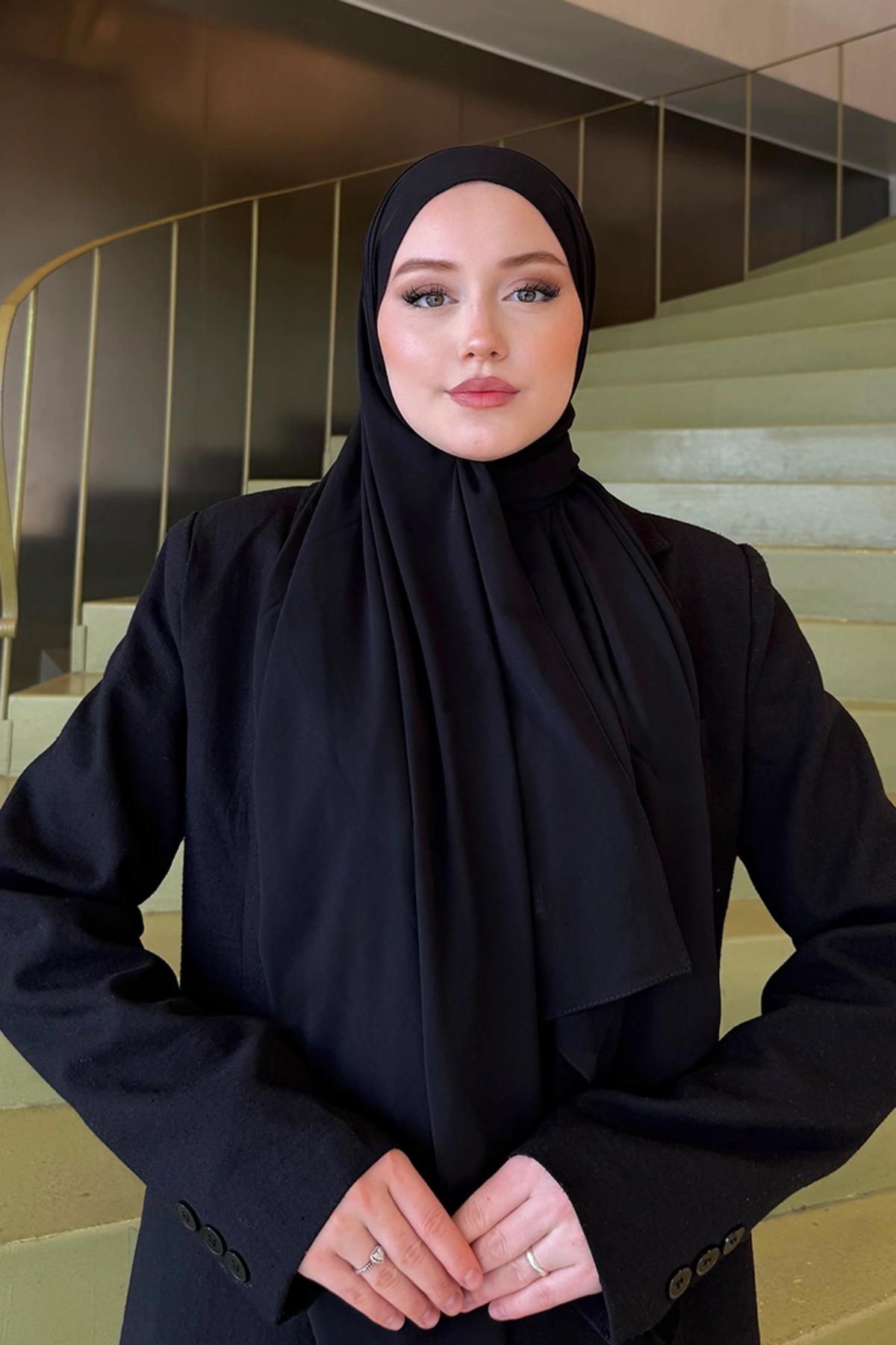 Madame Polo Krep Şifon Şal - Siyah görsel 5