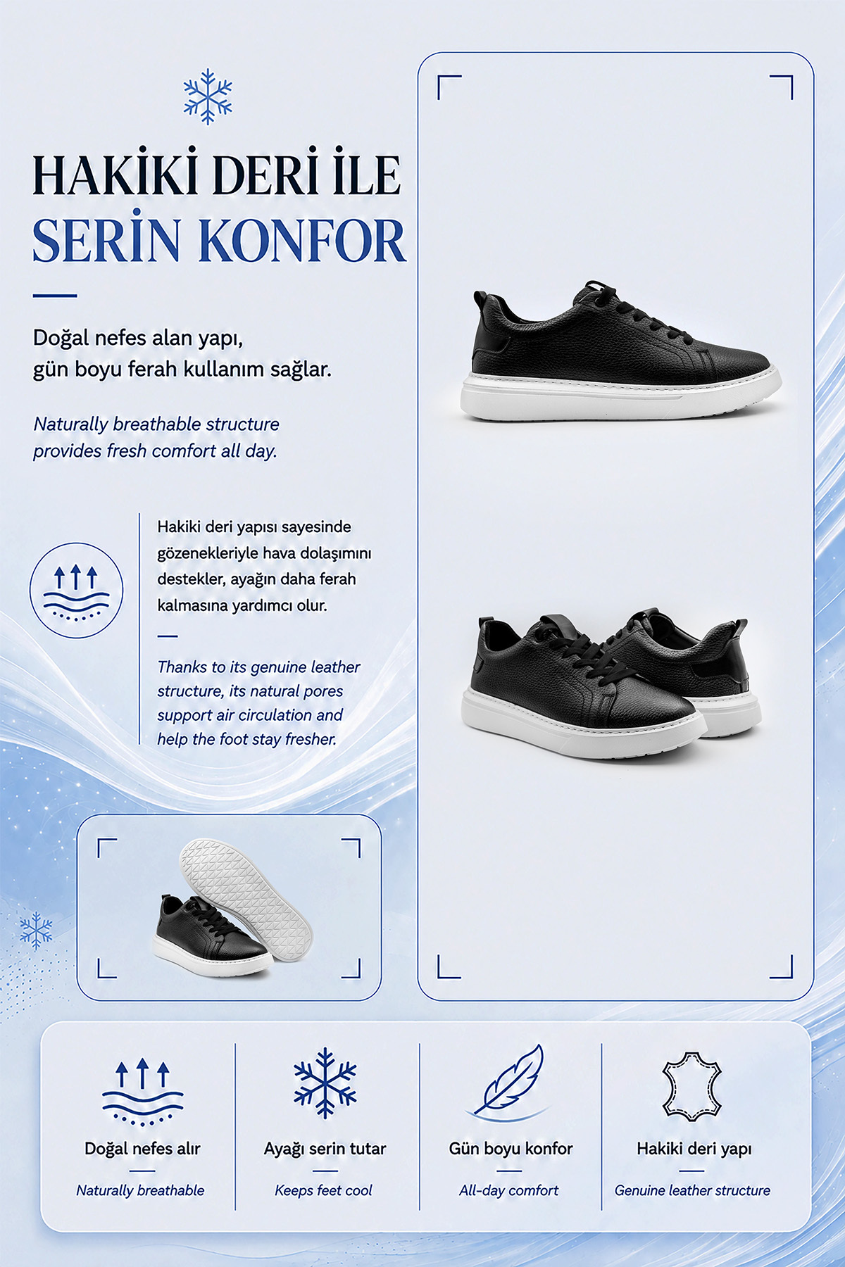 ventro Siyah 100%Hakiki Deri Erkek Spor Sneaker Ortopedik Tabanlı VT27 görsel 6