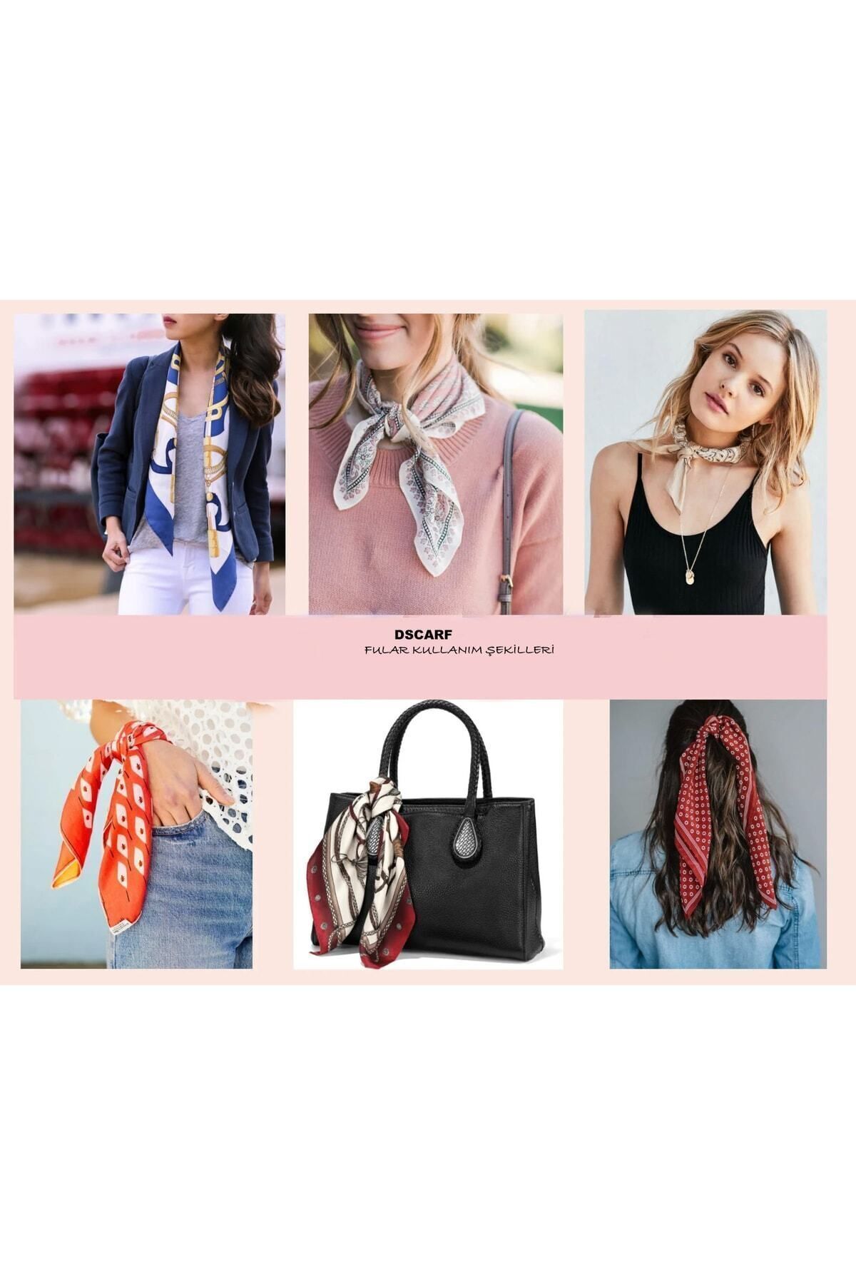 D scarf Kadın Kiraz Desenli Fular Bandana görsel 7