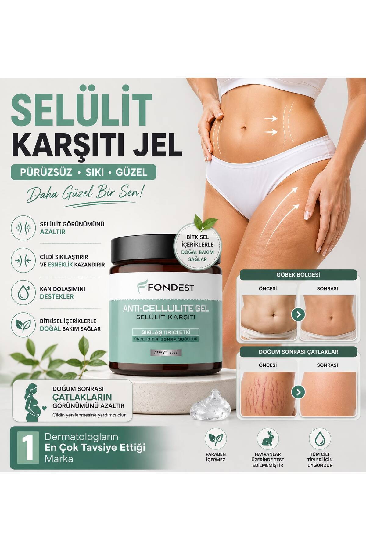 İnceltici1 Sıkılaştırıcı, Selülit Ve Çatlak Giderici Vücut Şekillendirici Jel 250 ml — çatlak-selülit-basen-yağ-zayıflama — تصویر 2 از 4