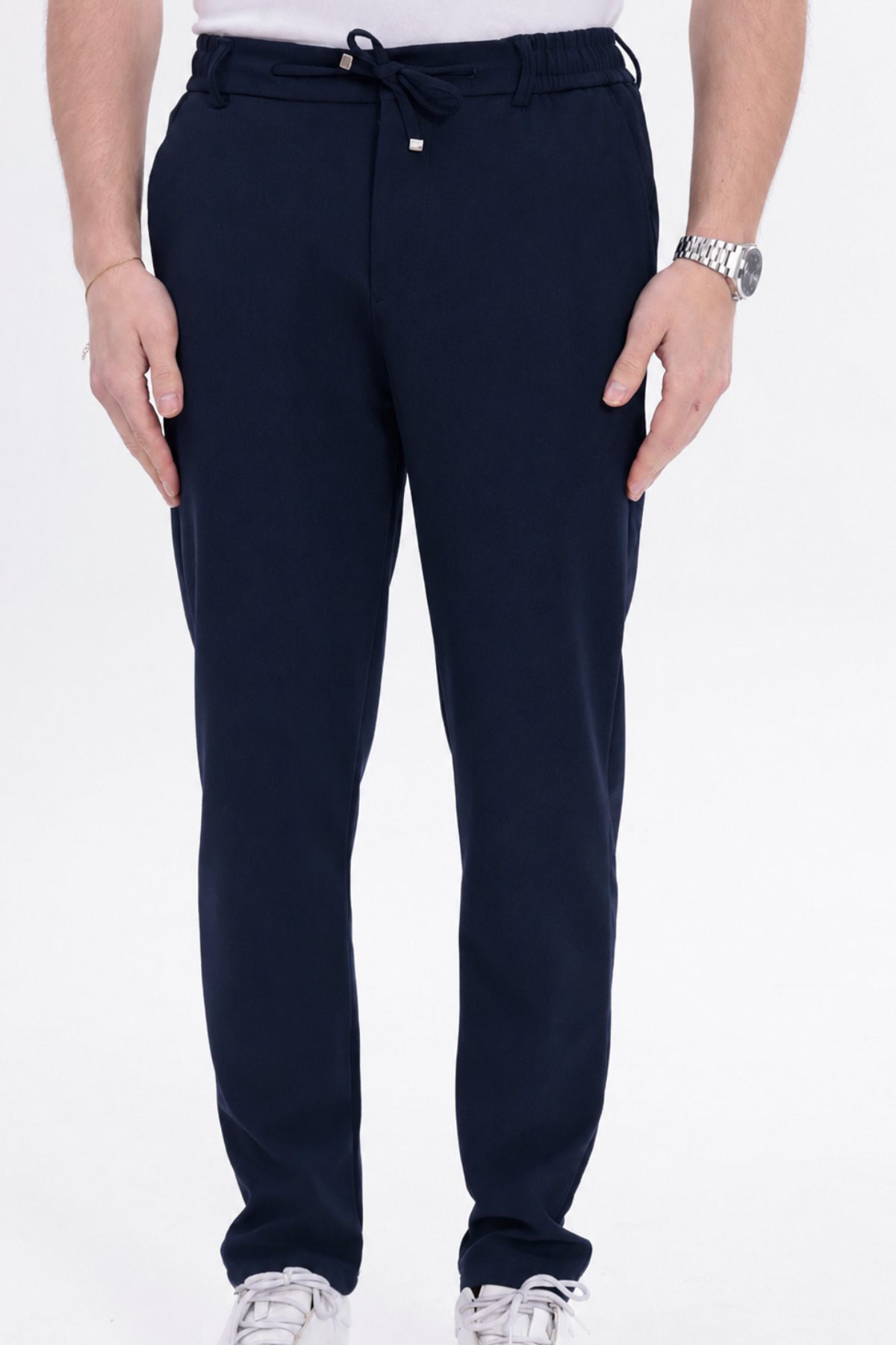T SteepRockt Erkek Lacivert Jogger Pantolon Beli Bağlamalı 4 Cepli Likralı Regular Kalıp Rahat Kesim görsel 5